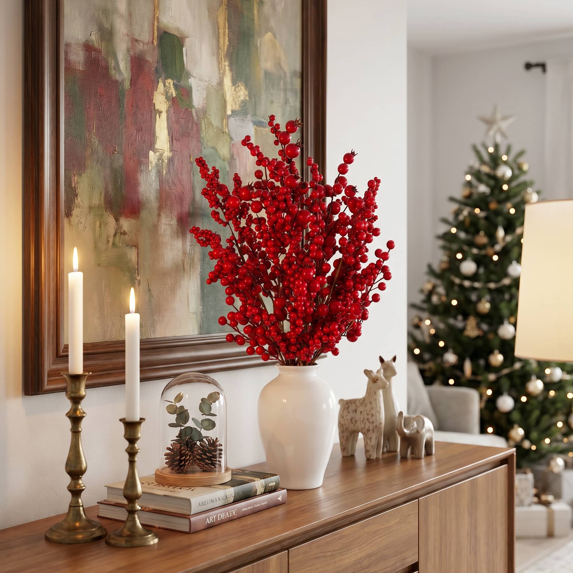 Glitzhome® 24" Christmas Berry Vase Centerpiece