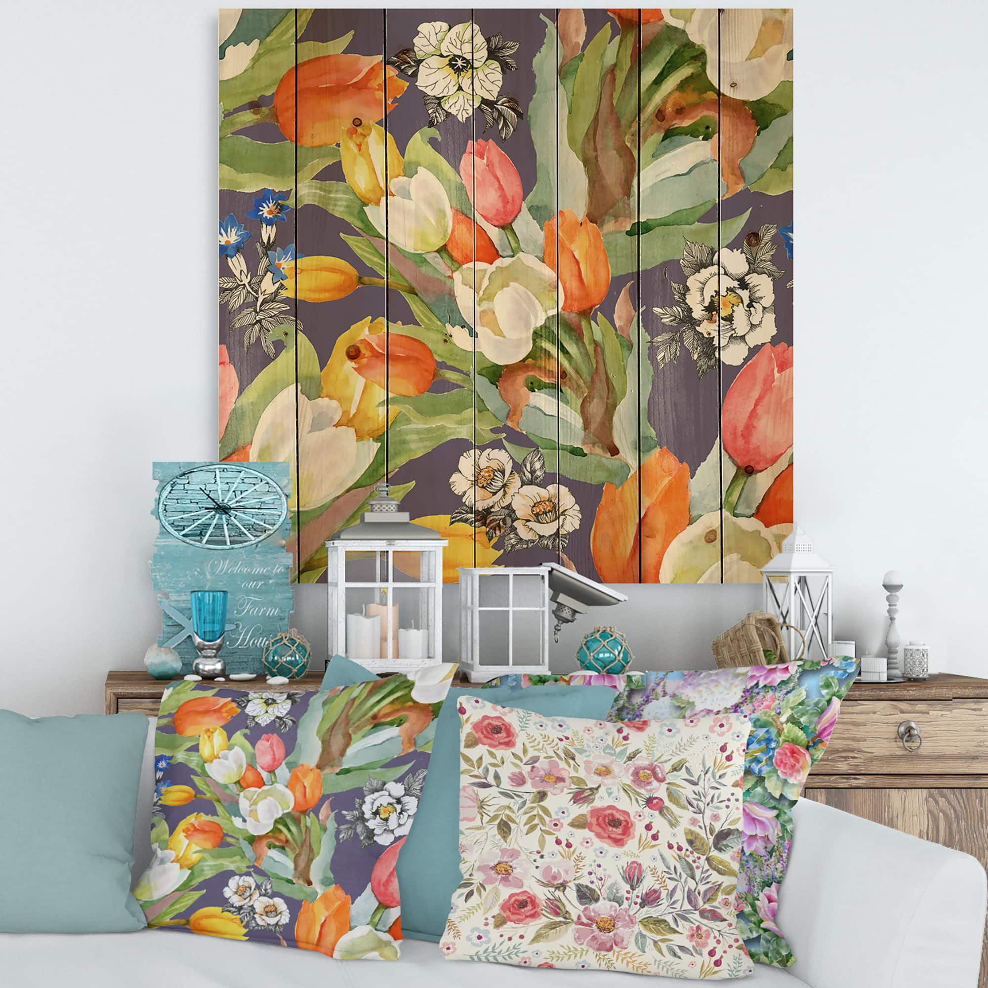 Designart - Blooming White and Orange Tulips VI