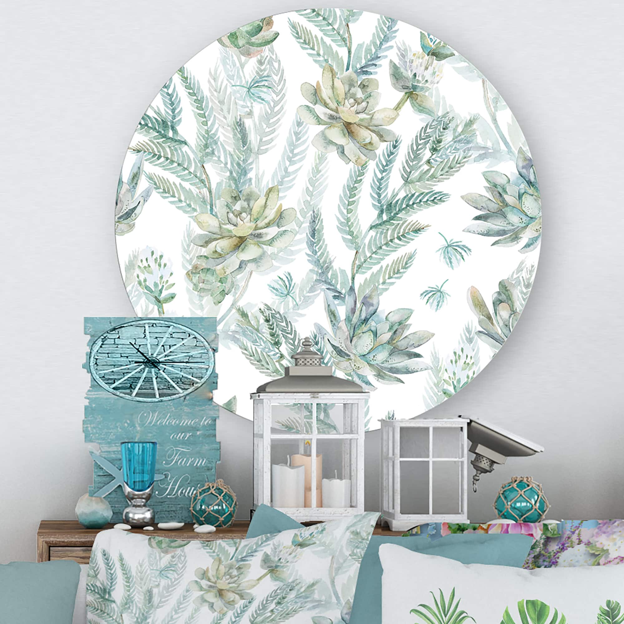 Designart - Floral Seamless Pattern Succulents Ferns Thorns