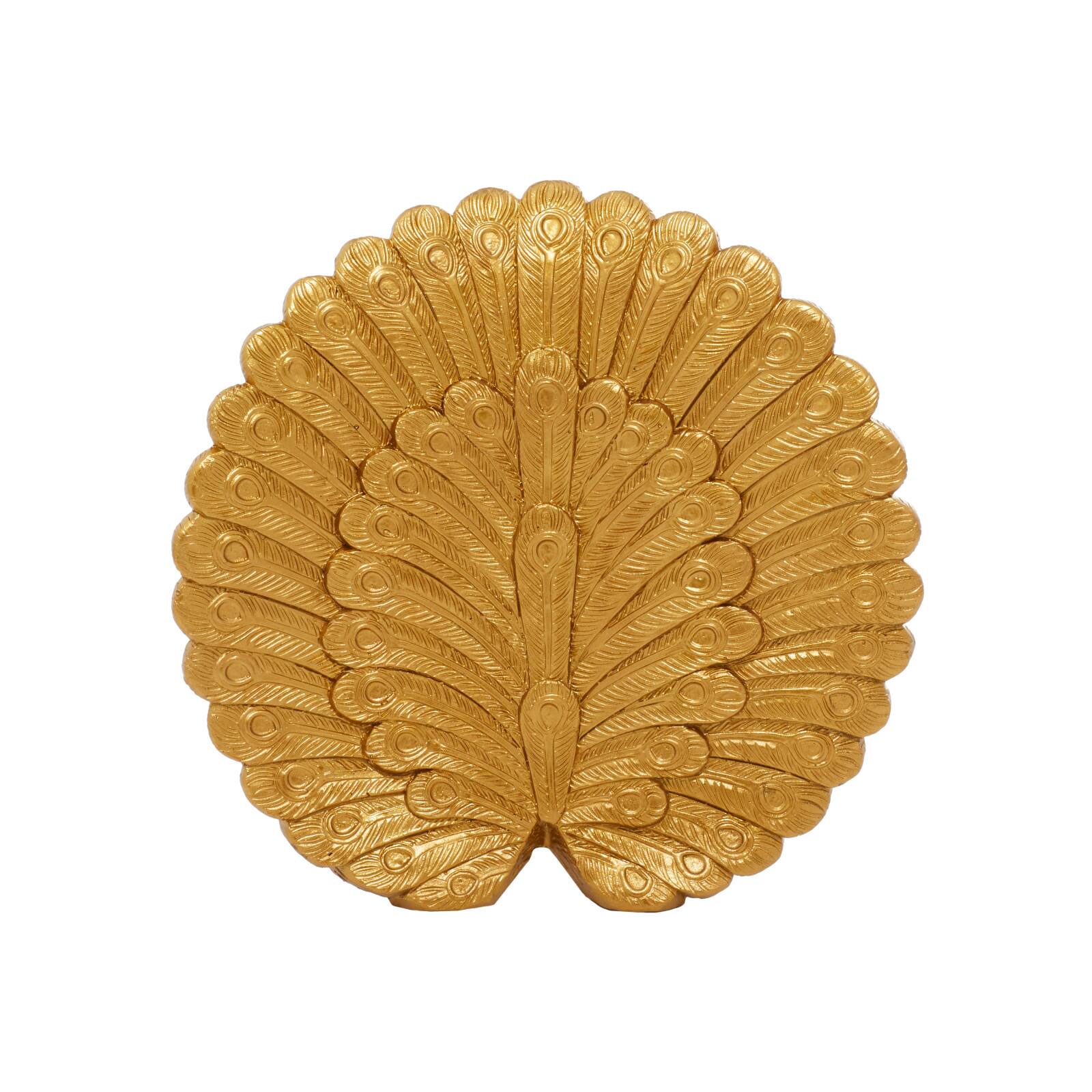 Gold Polystone Glam Peacock Sculpture, 12" x 12" x 5"