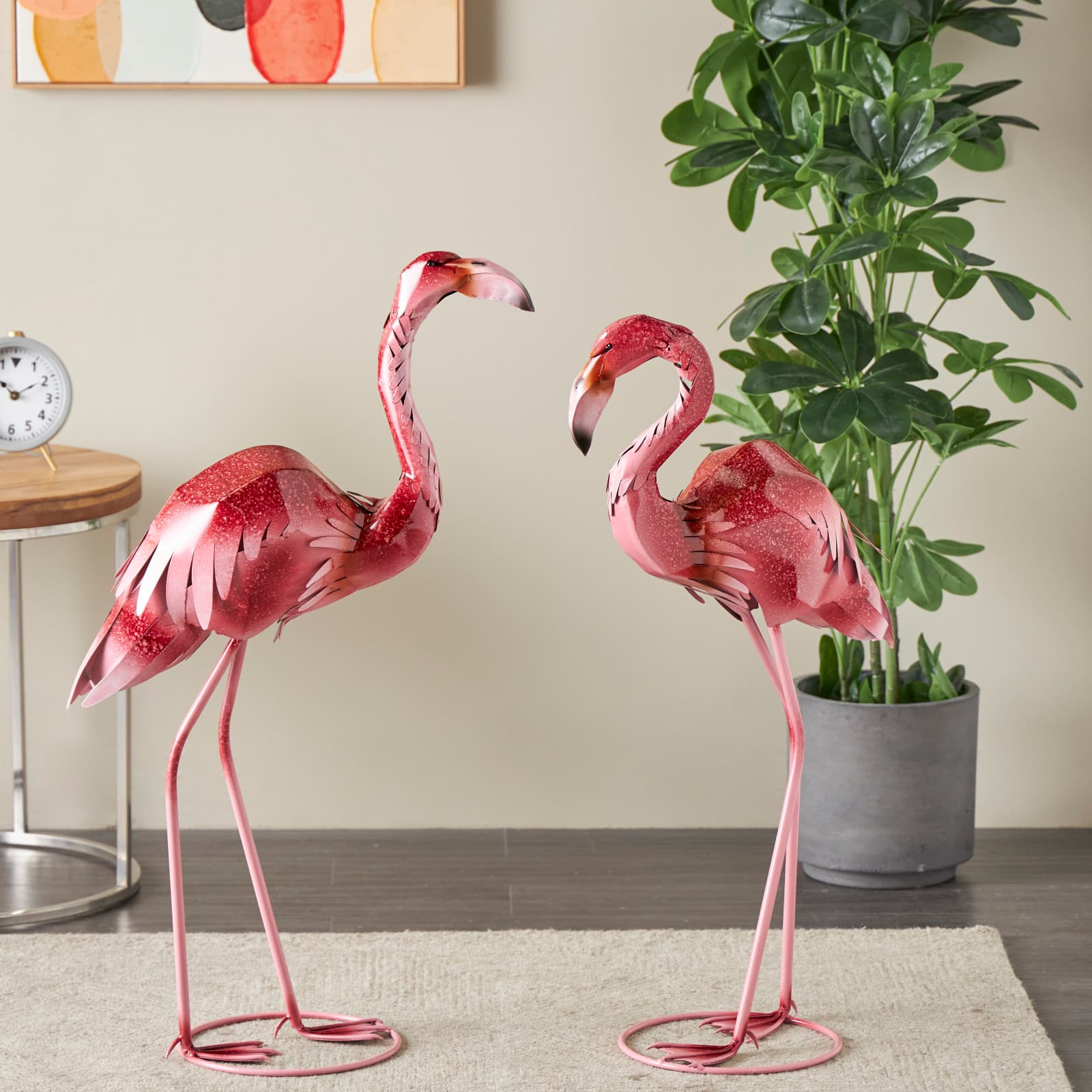 Tall Pink Ombre Textured Metal Flamingo Garden Sculpture Set