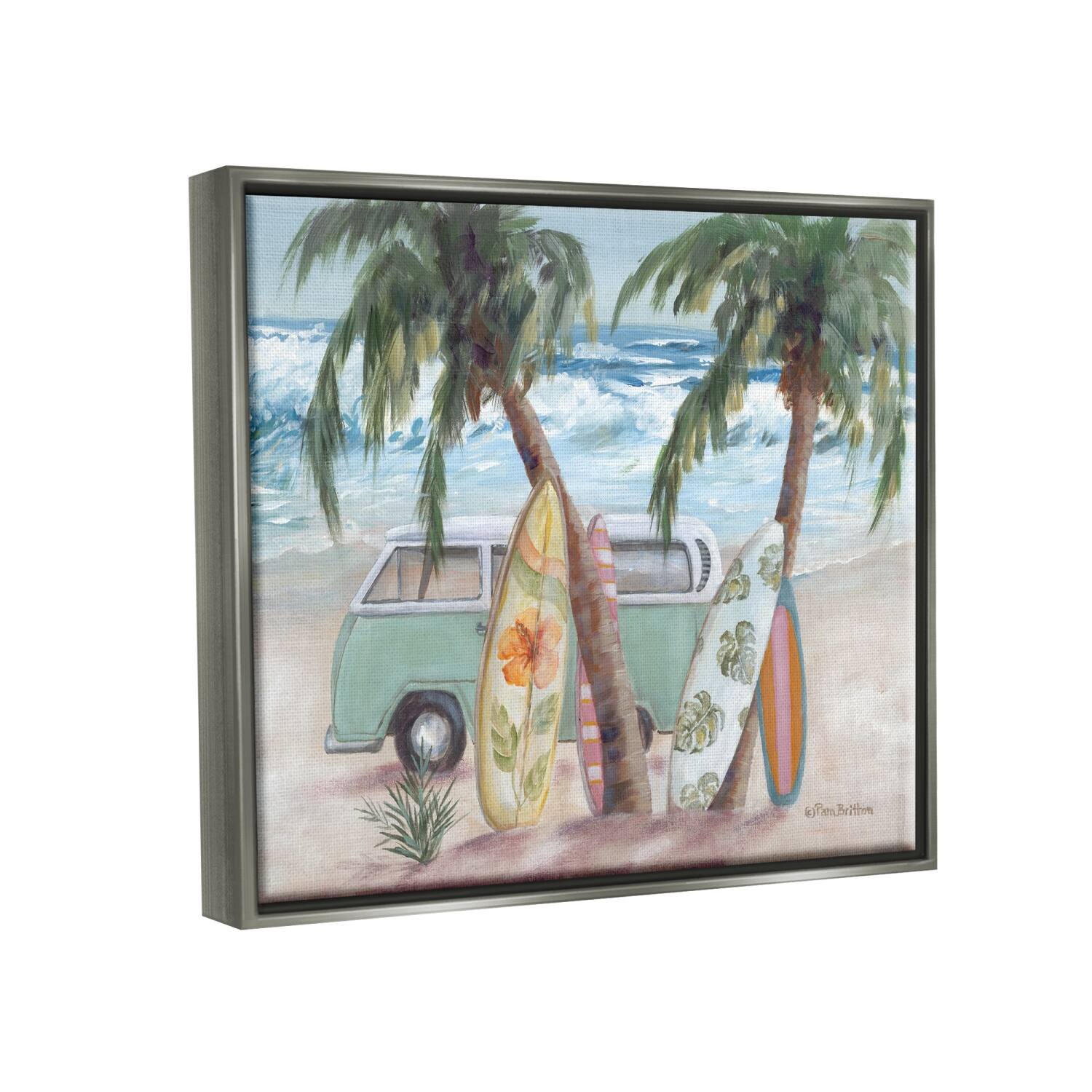 Stupell Industries Summer Waves Tropical Van Surfboards Floater Framed Art