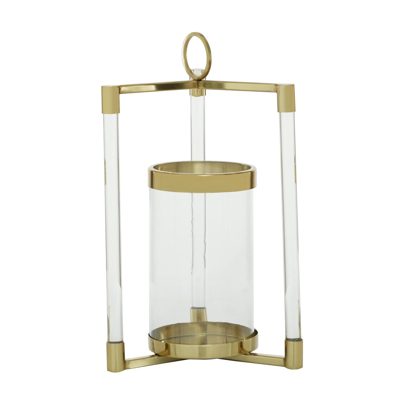 Gold Stainless Steel Contemporary Lantern, 18" x 11" x 11"