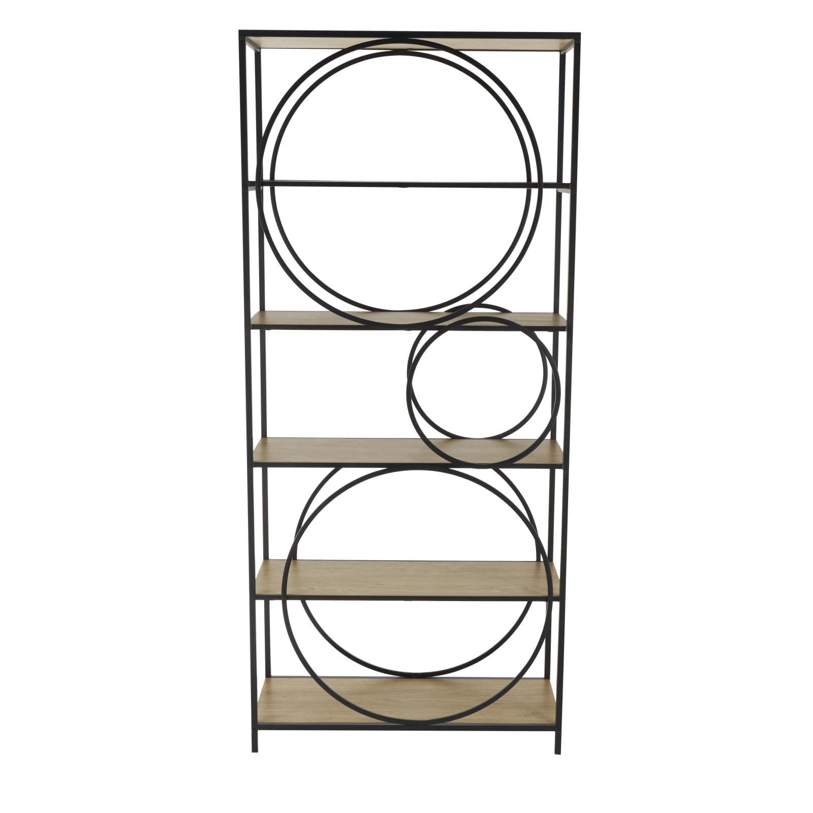 32" x 71" Black Metal Circle Storage Shelving Unit with Black Metal Frame