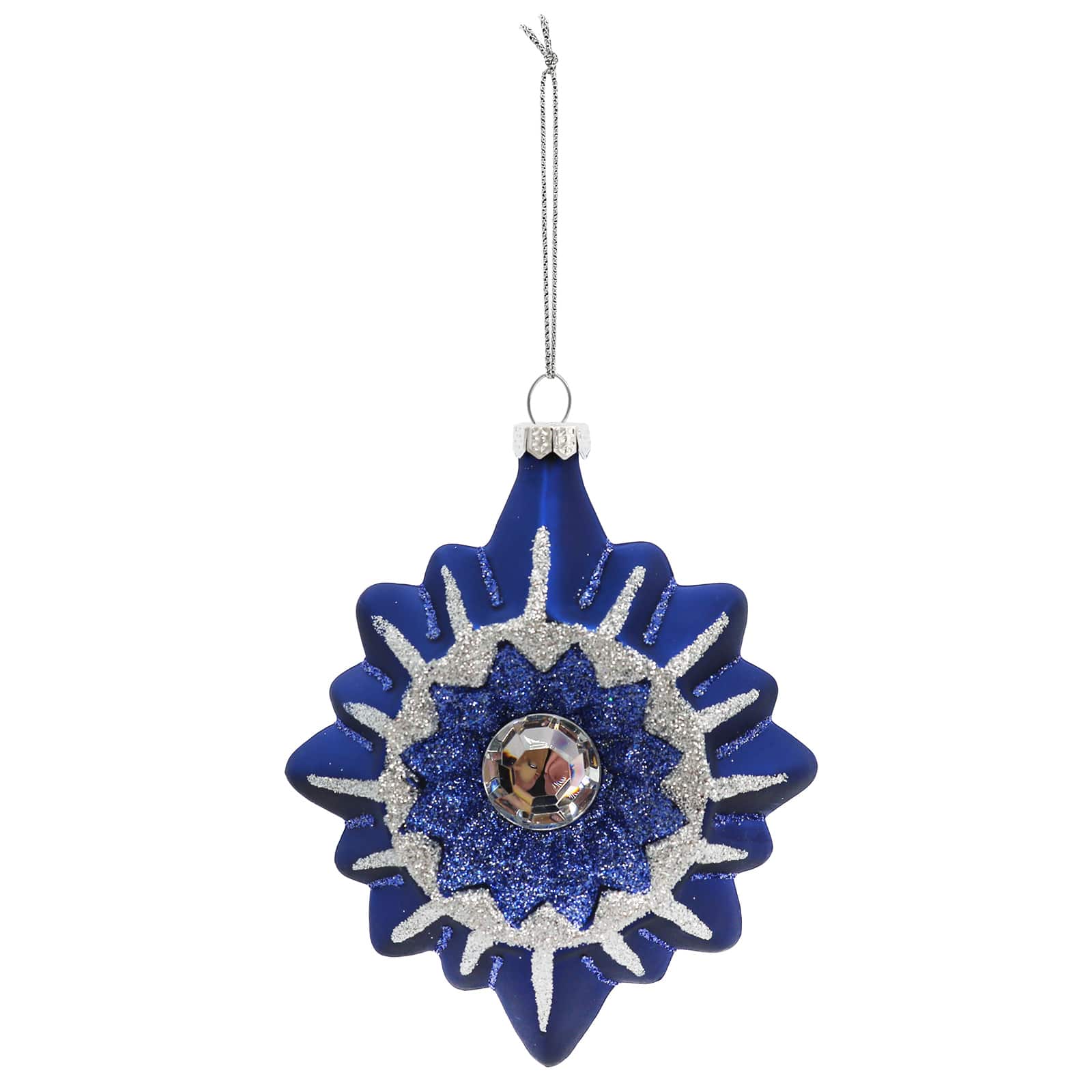 4.75" Blue & Silver Snow Flower Glass Ornament by Ashland®