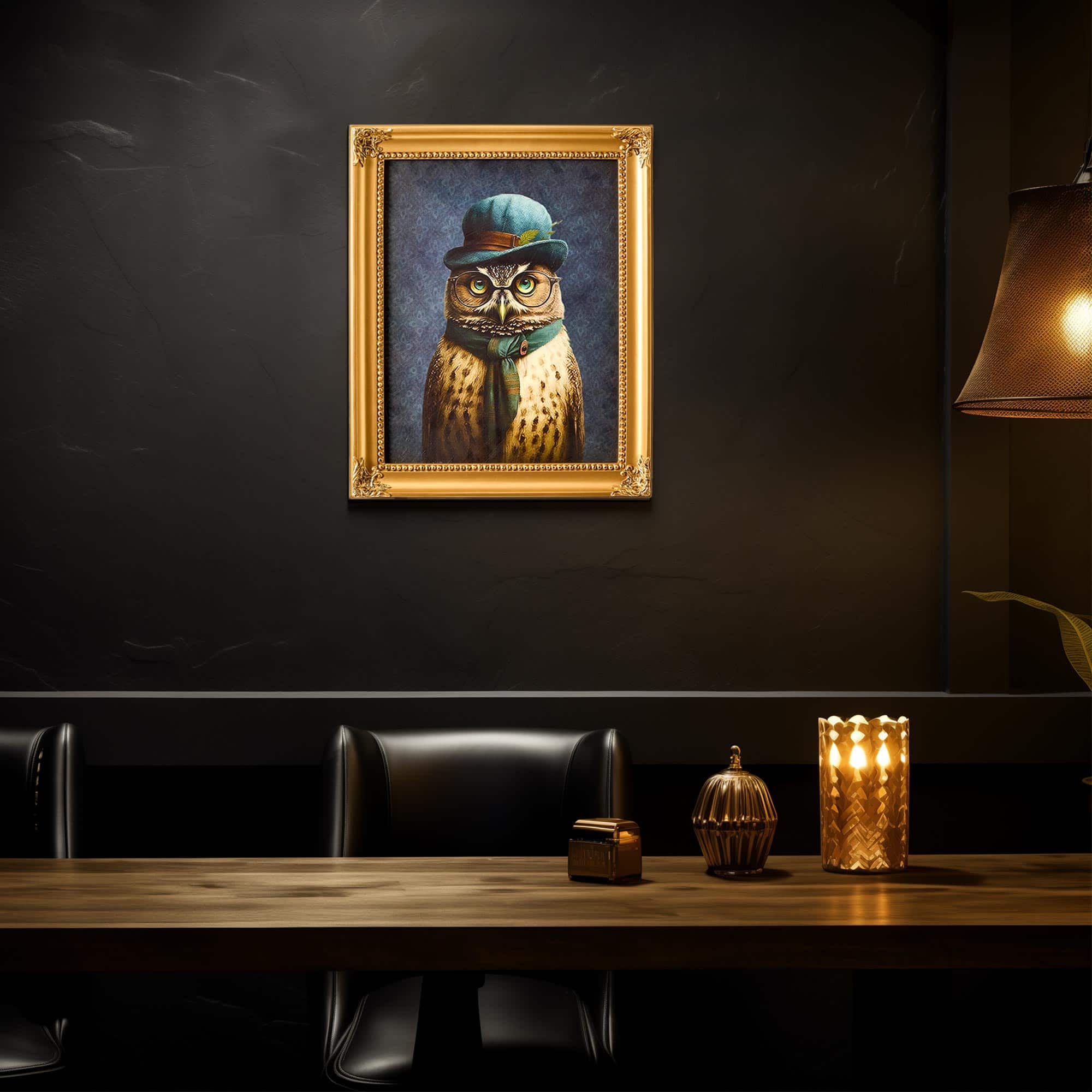 American Art Decor Old Wise Owl Ornate Framed Bar Wall Decor - 16.75" x 13.75" x 1"