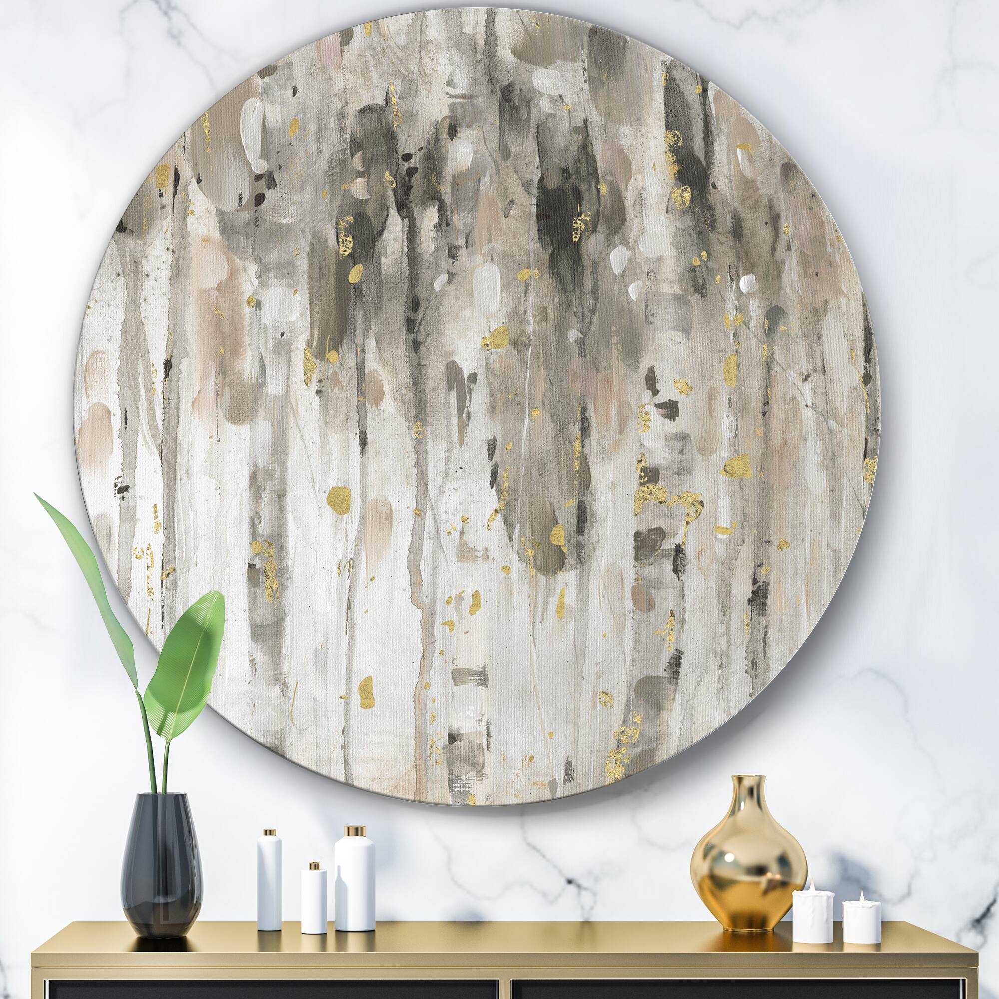 Designart - The Modern Grey Forest IV - Glam Metal Circle Wall Art