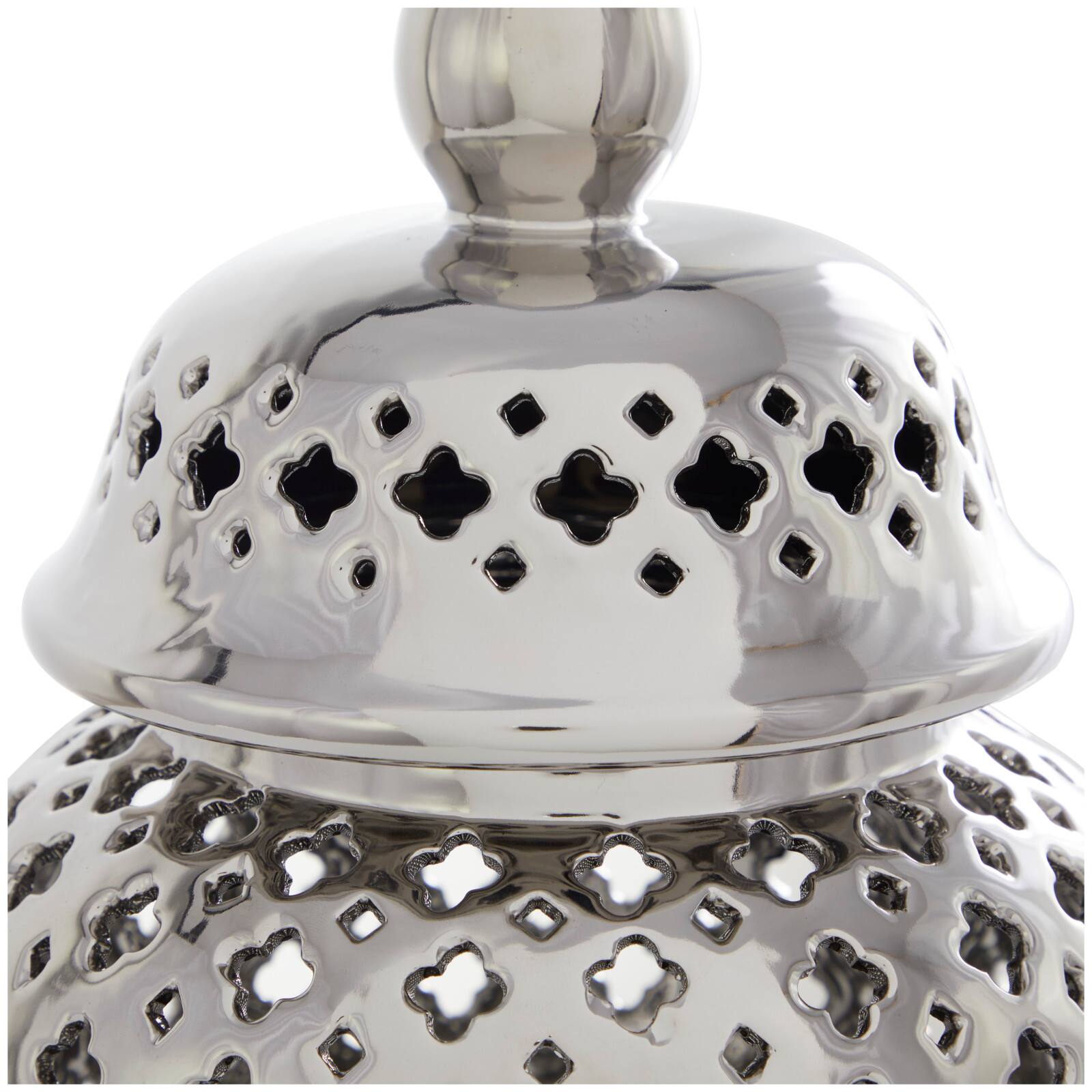 17.75" Silver Open Style Ceramic Decorative Urn