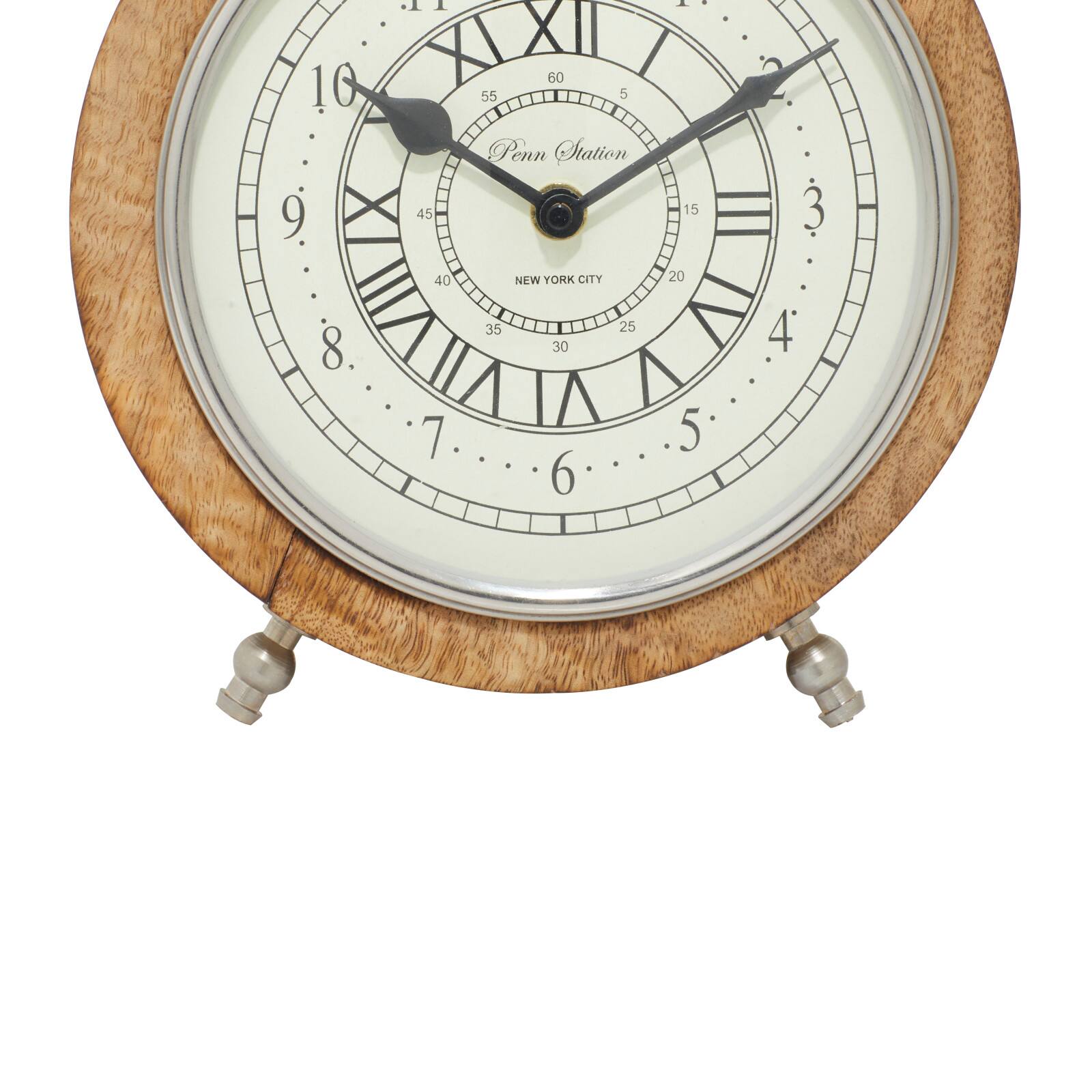 10" Brown Mango Wood & Aluminum Clock