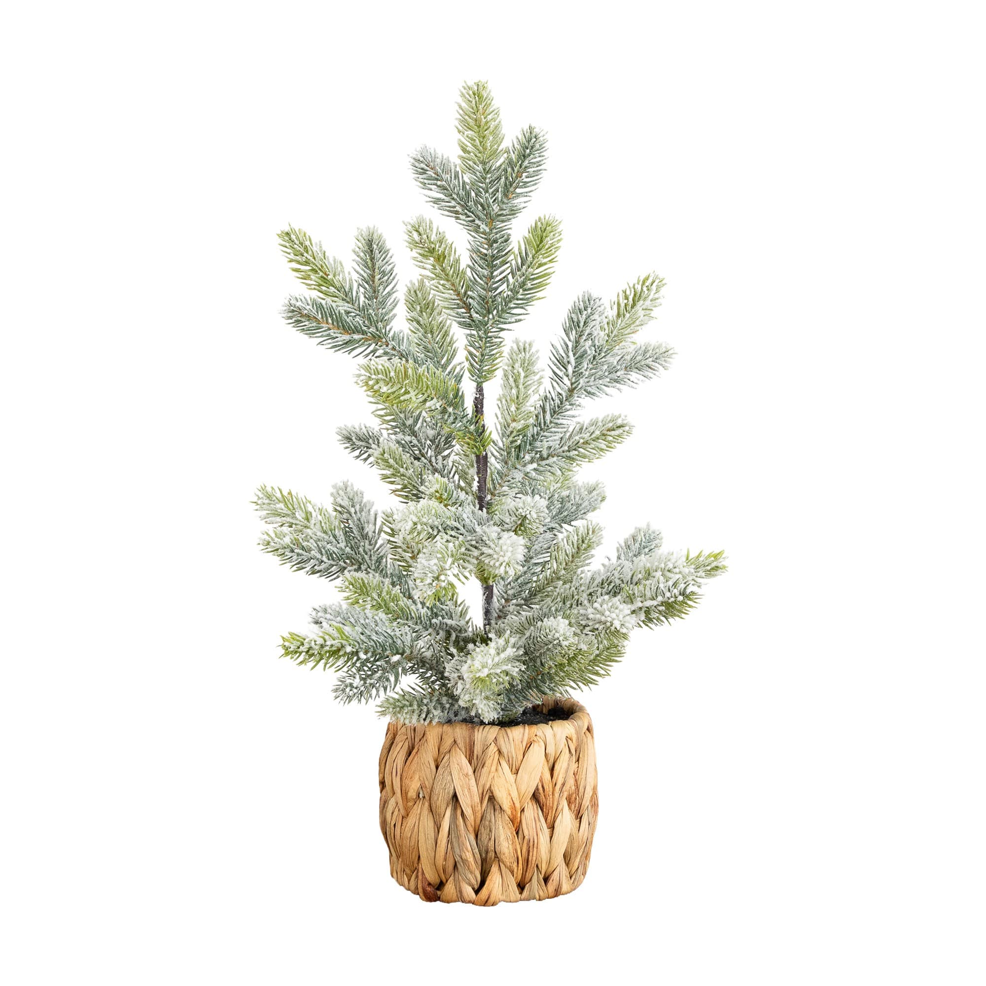 Nearly Natural 18" Unlit Artificial Flocked Fir Christmas Tree in Woven Basket in Green | Michaels®
