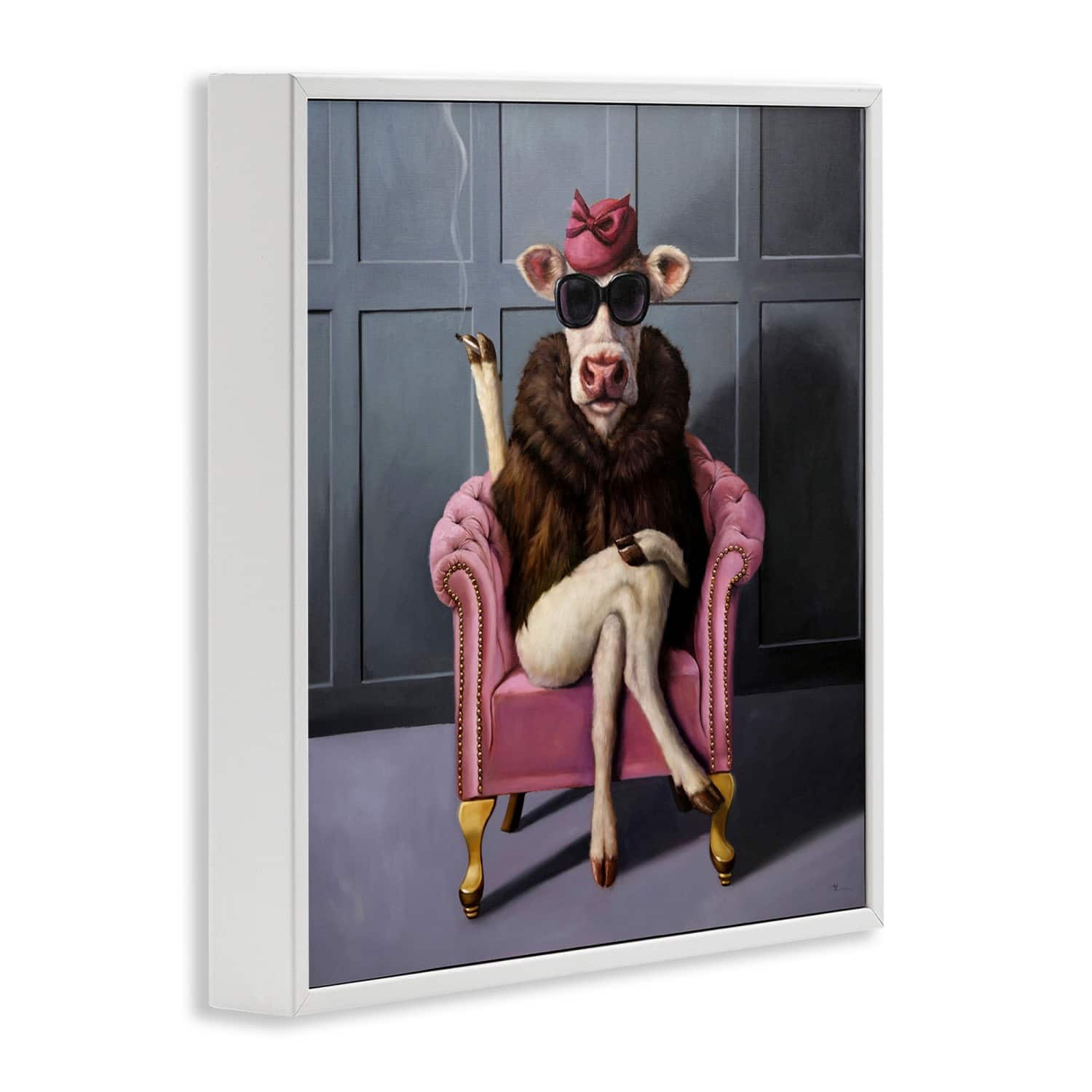Stupell Industries Trendy Pink Glam Cow Framed Giclee Art