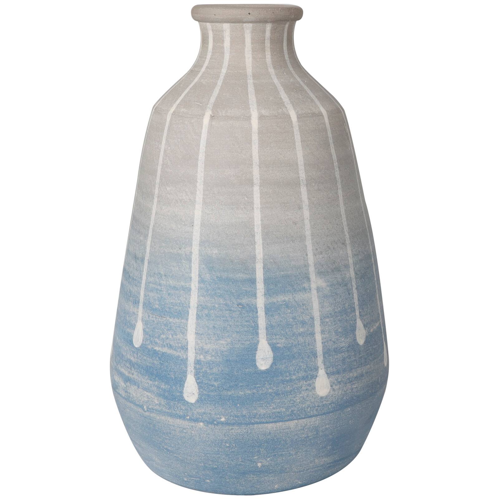 14" Blue & Gray Ombre Ceramic Abstract Drip Vase