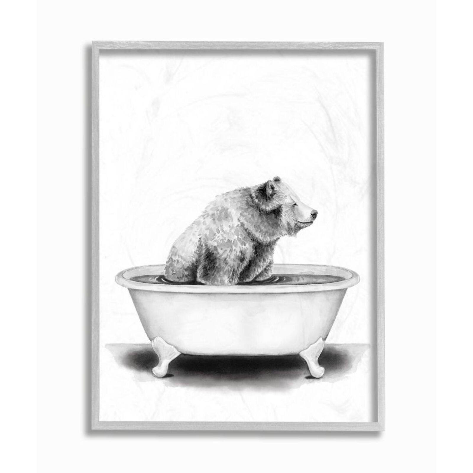 Stupell Industries Bear in a Tub Drawing with Frame Wall Accent