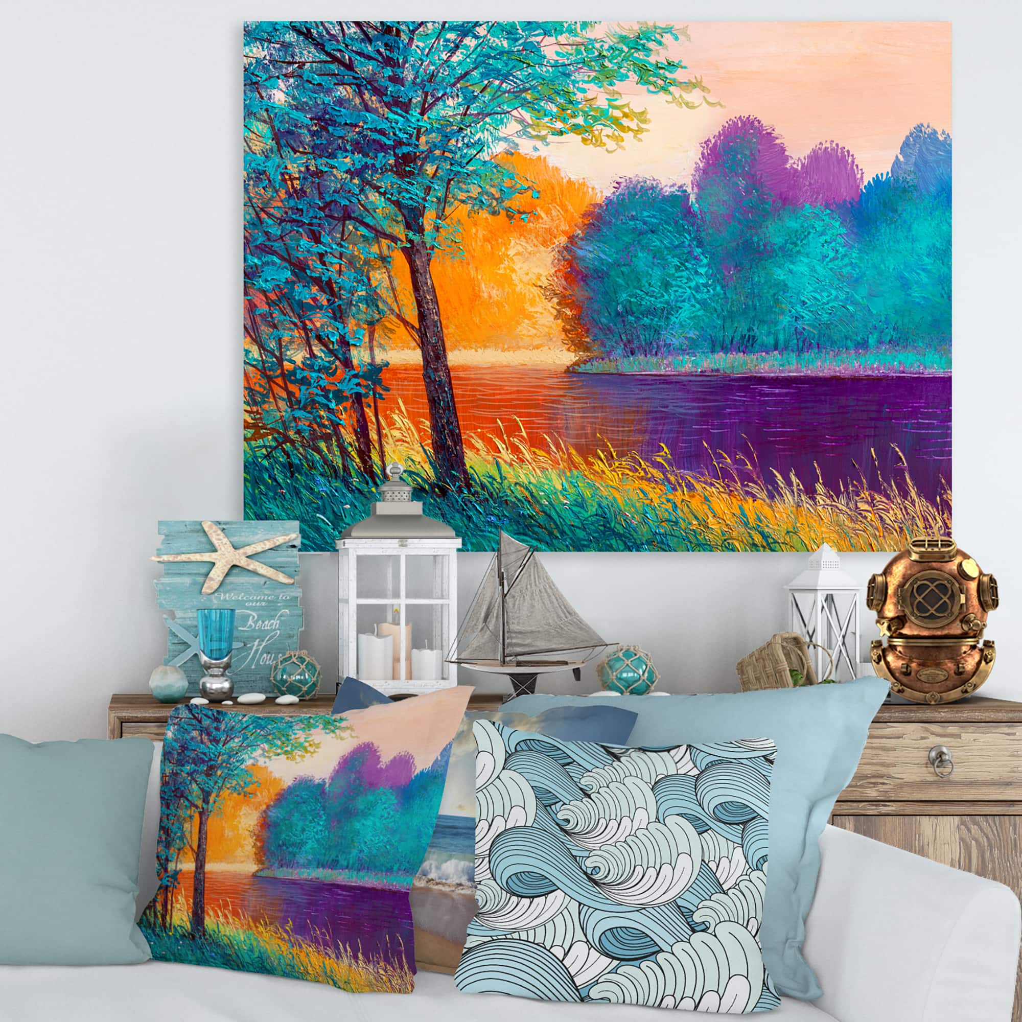 Designart - Colorful River Between The Trees During Twilight