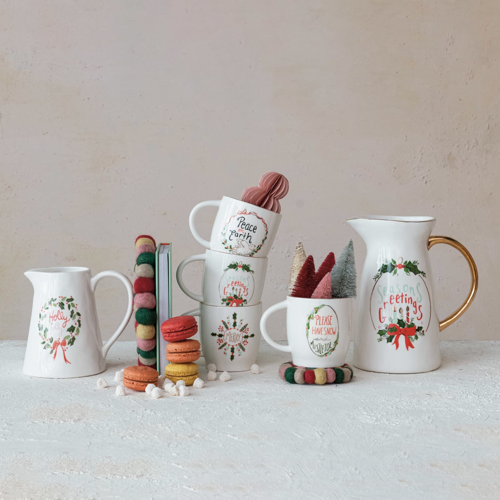 Hello Honey® 1qt. Holly Jolly Stoneware Pitcher with Gold Electroplating