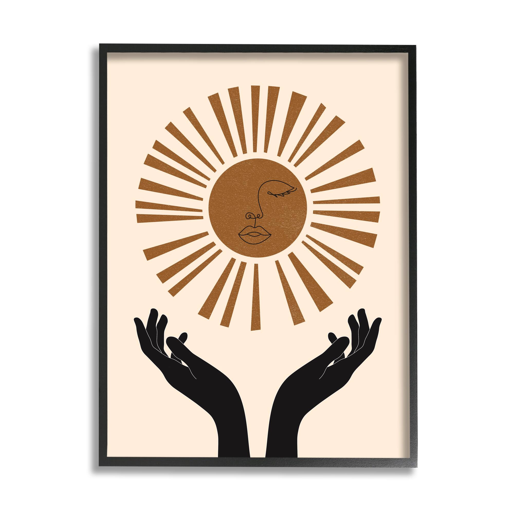 Stupell Industries Hands Holding Desert Sun with Face Linework in Frame Wall Art
