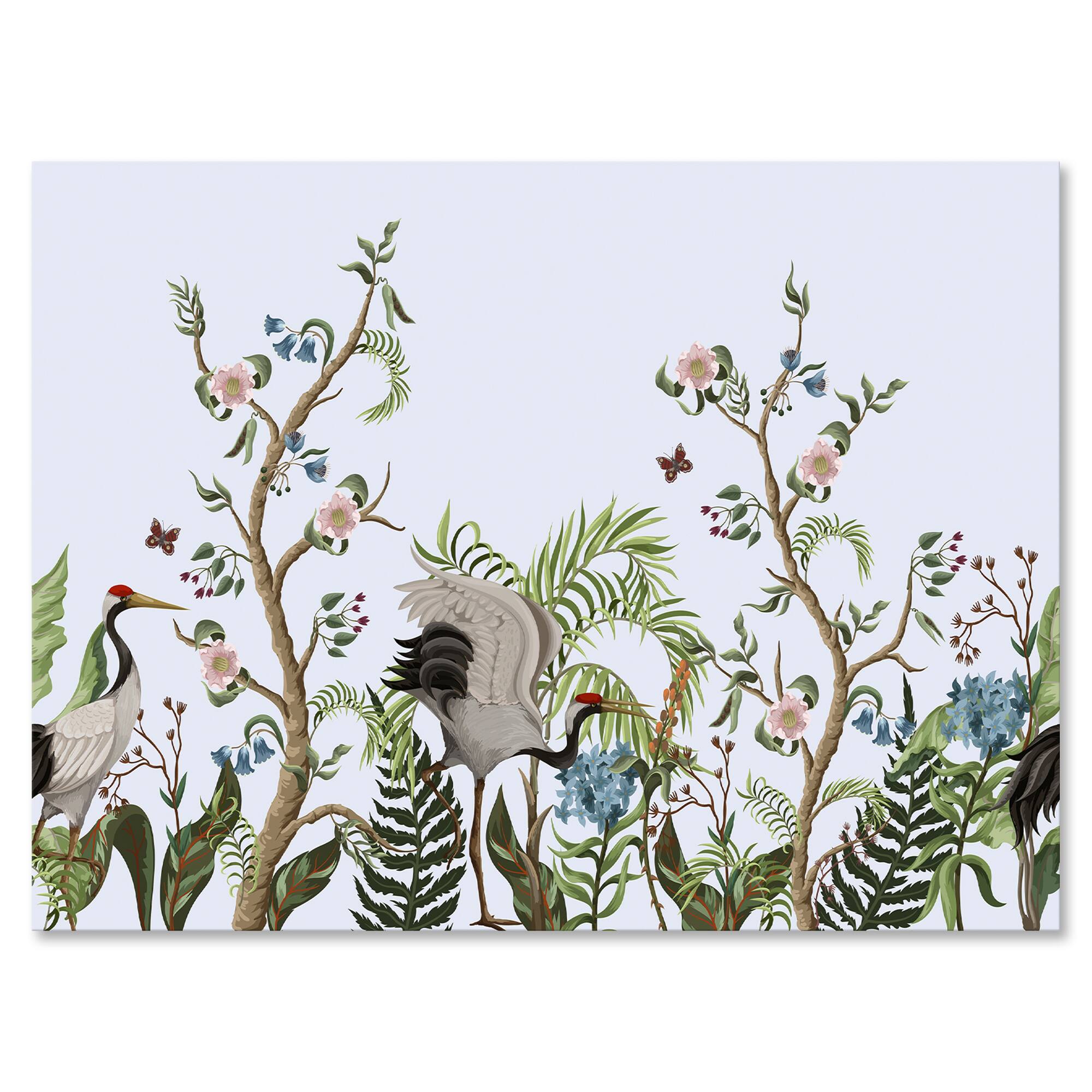 Designart - Border With Cranes & Peonies In Chinoiserie Style