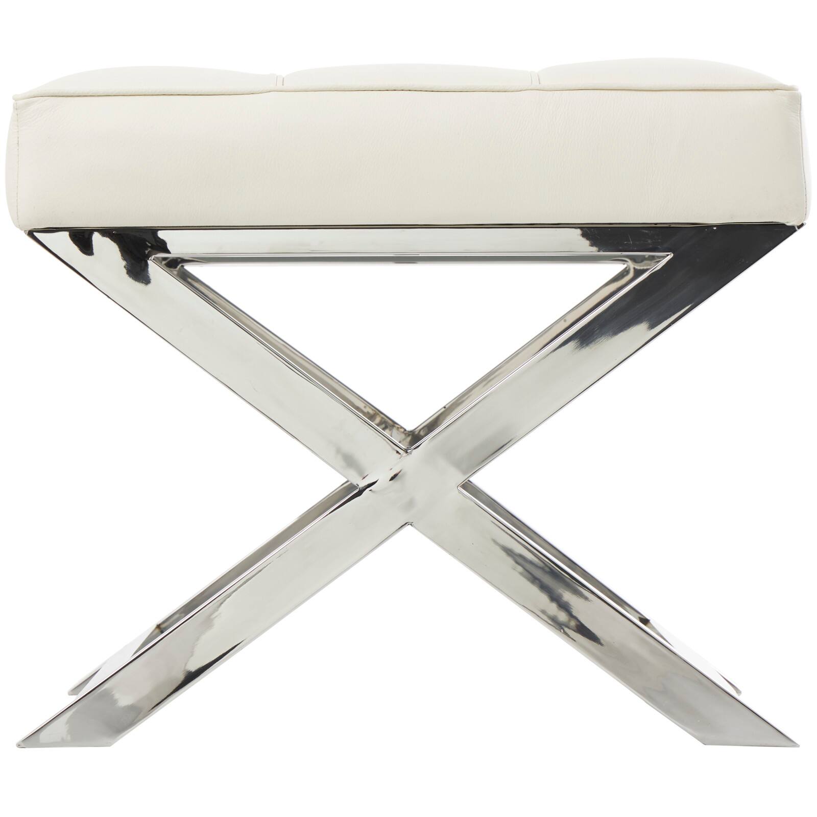 19" Leather Stool with Stainless Steel Supports