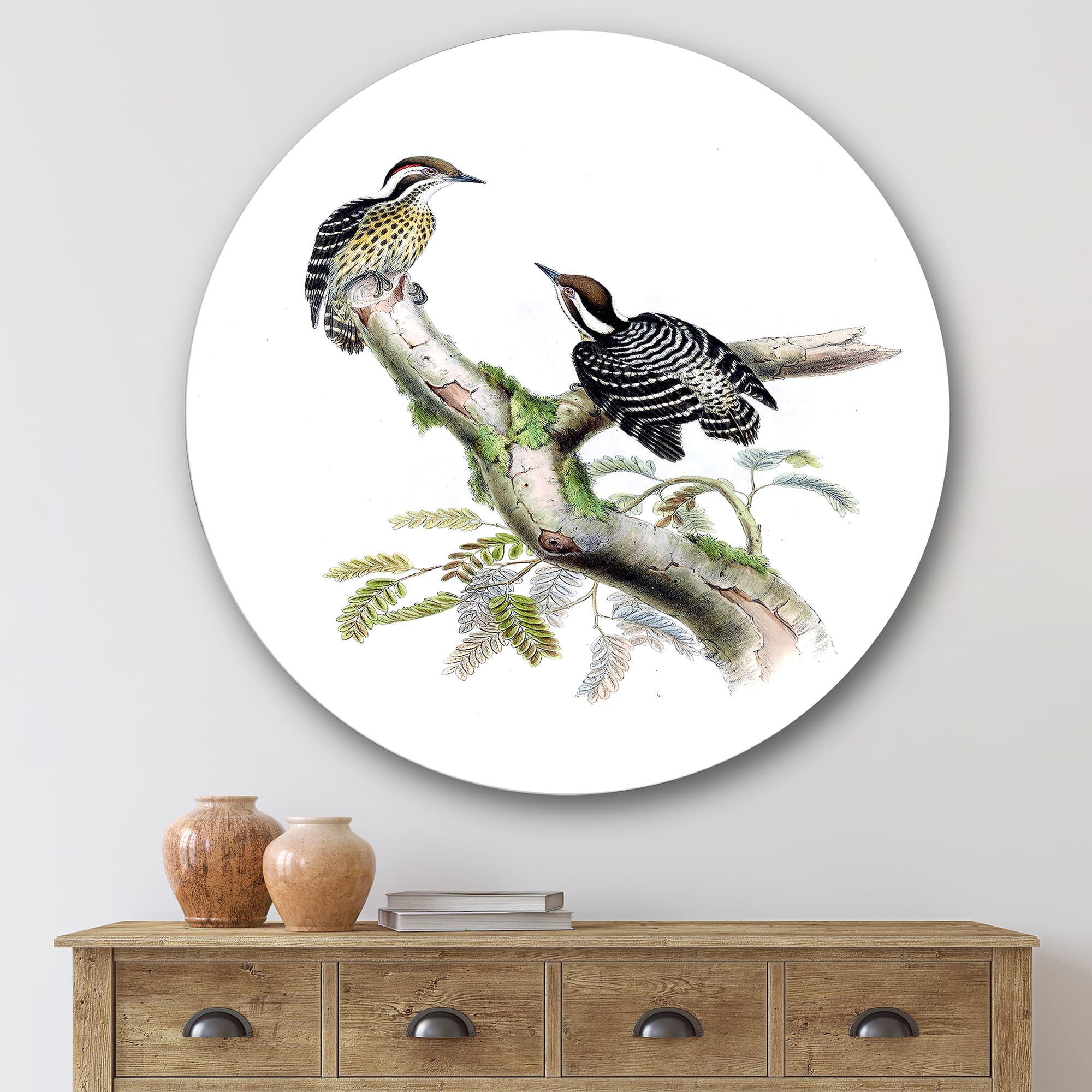 Designart - Vintage Birds In The Wild VIII - Traditional Metal Circle Wall Art