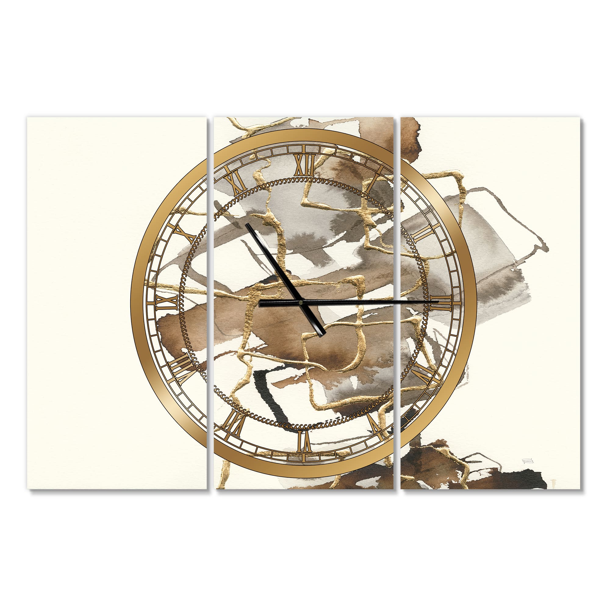 Designart 'Gold Glam Squares Iii Modern Multipanel Wall Clock