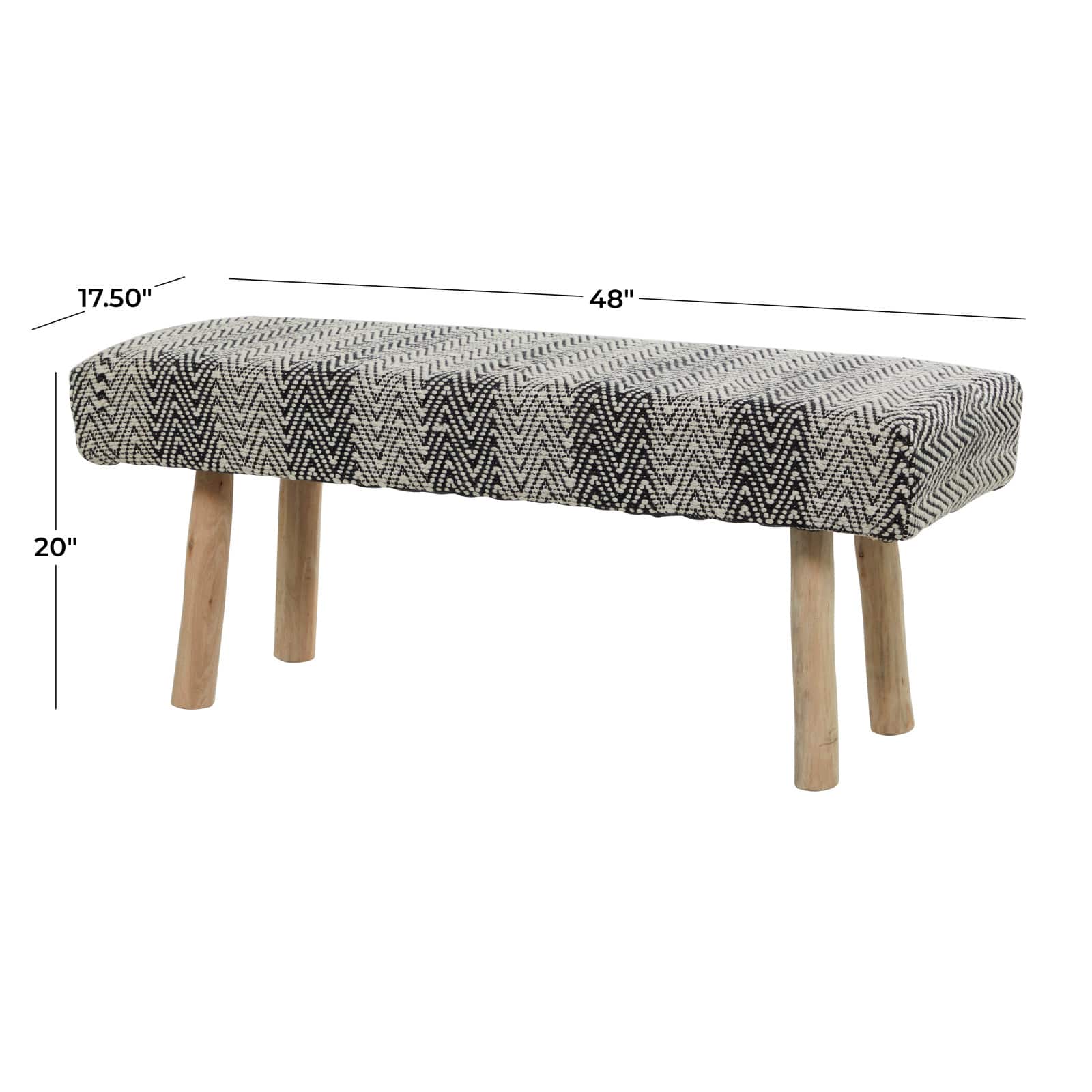 48" Black Wood Chevron Bench with Wood Legs