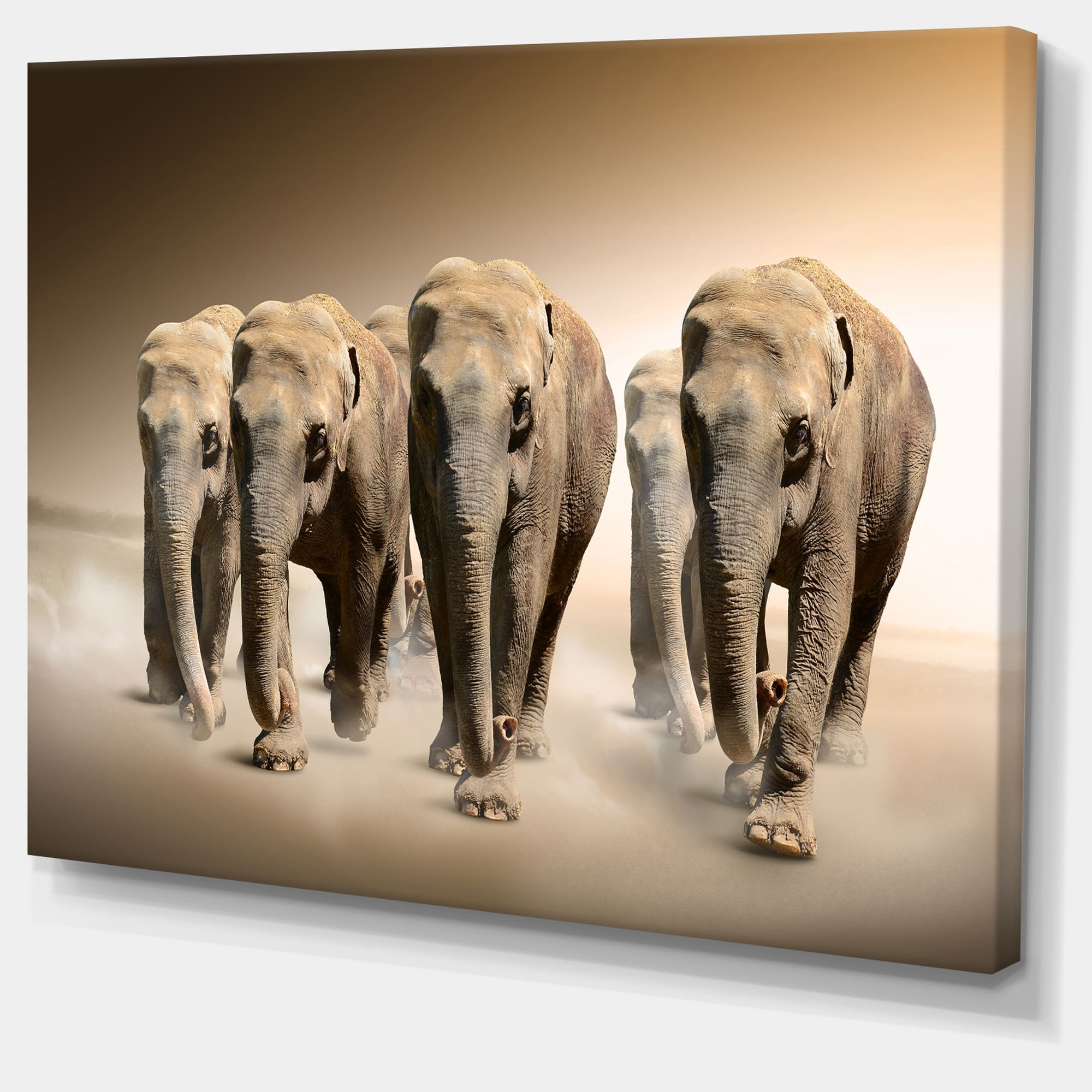 Designart - Walking Herd of Elephants - Animal Canvas Wall Art
