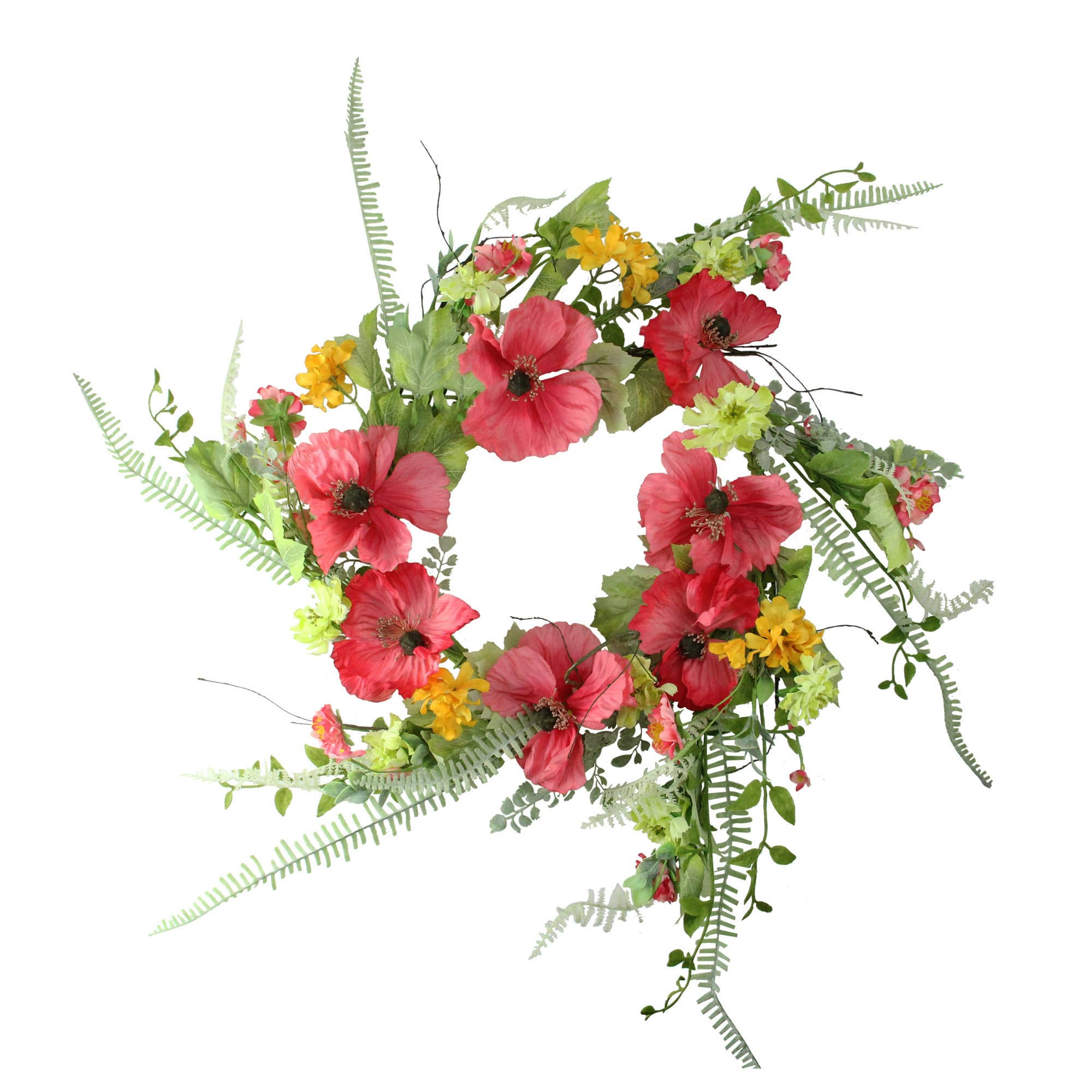 24" Red Poppy & Orange Wildflower Floral Wreath