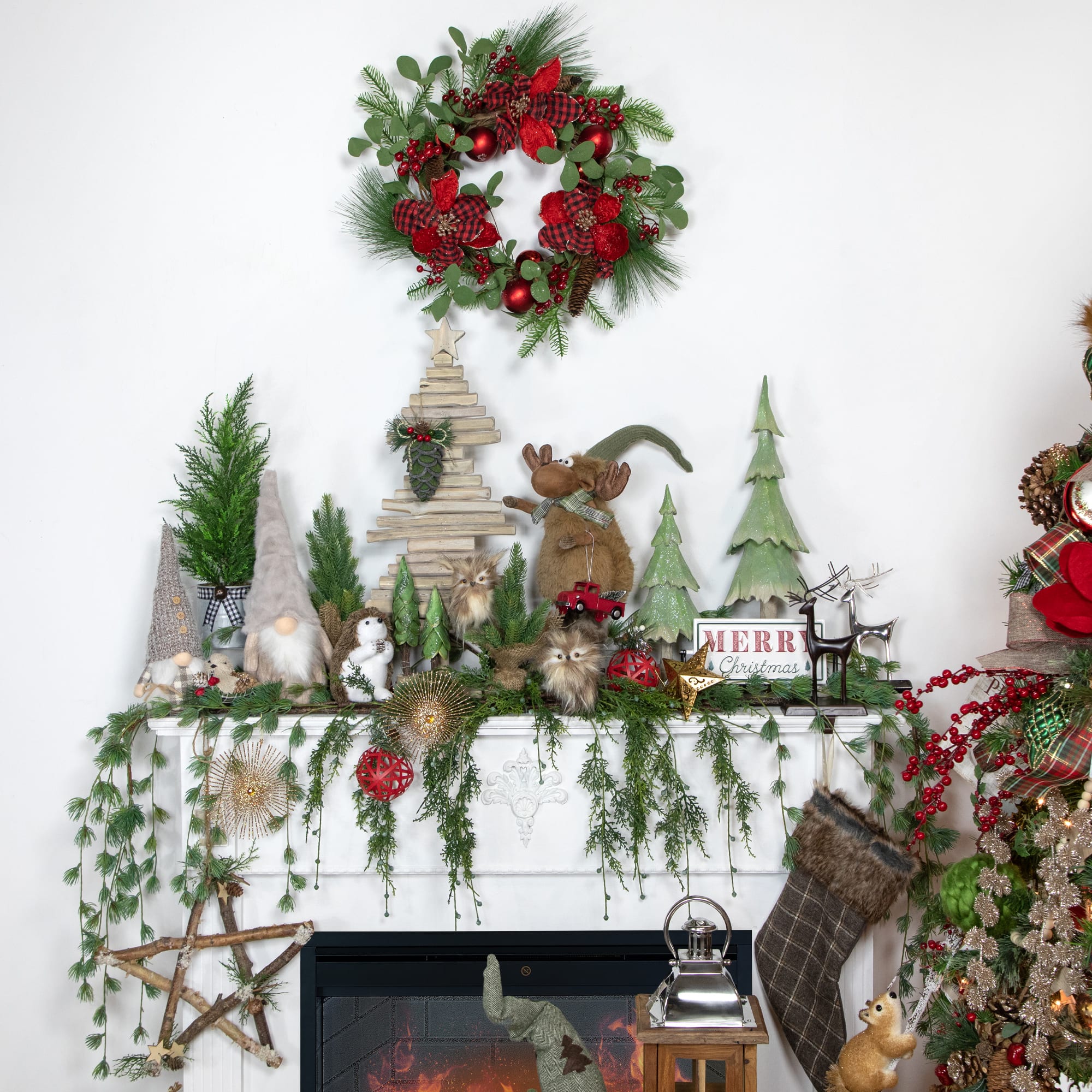 13" Beige & White Gingham Nordic Christmas Gnome Set