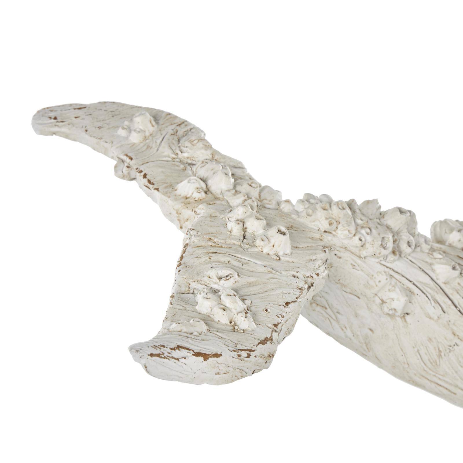 32" Cream Polystone Whale Sculpture with Brown Distressing & Black Metal Stand