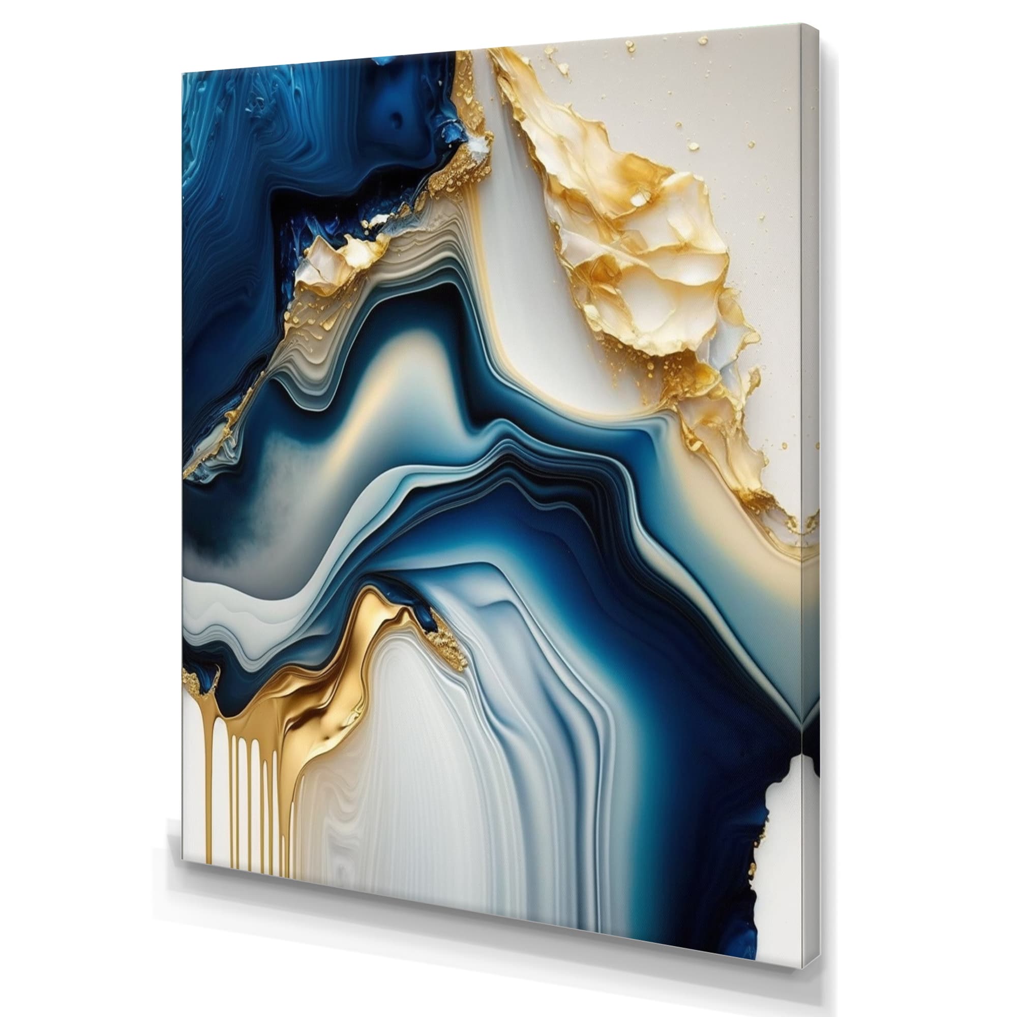 Designart 'Abstract Geode Gold And Blue Marble II' Marble Abstract Canvas Wall Art