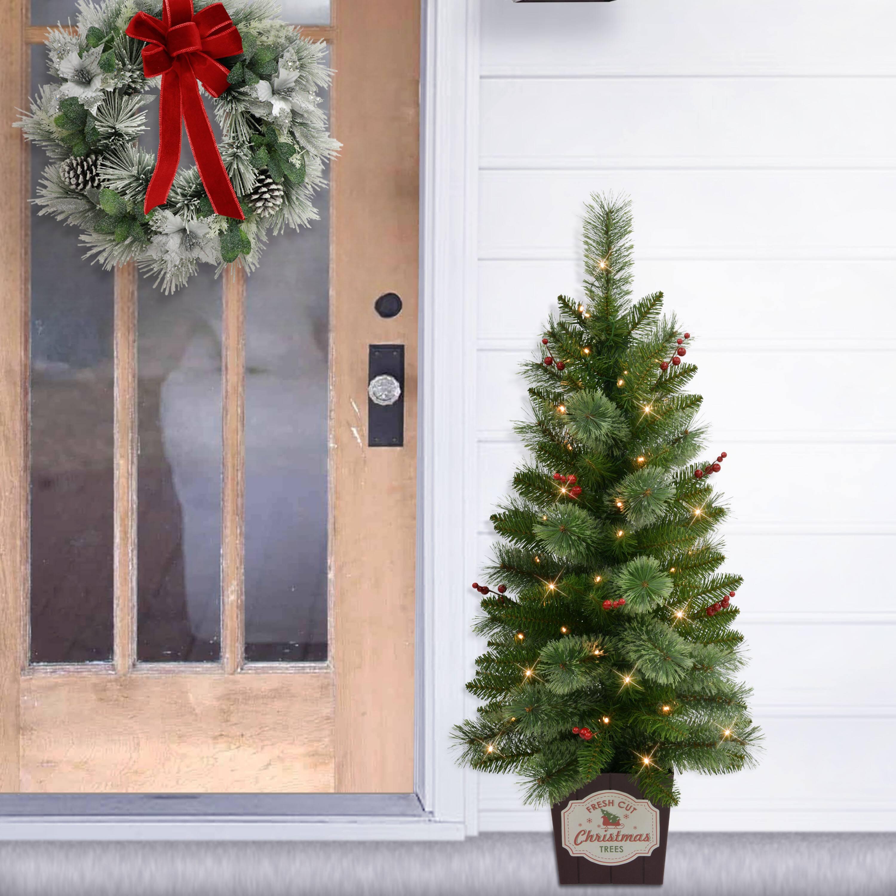 3.5ft. Pre-Lit Cashmere Potted Artificial Christmas Trees with Berries, 2ct.