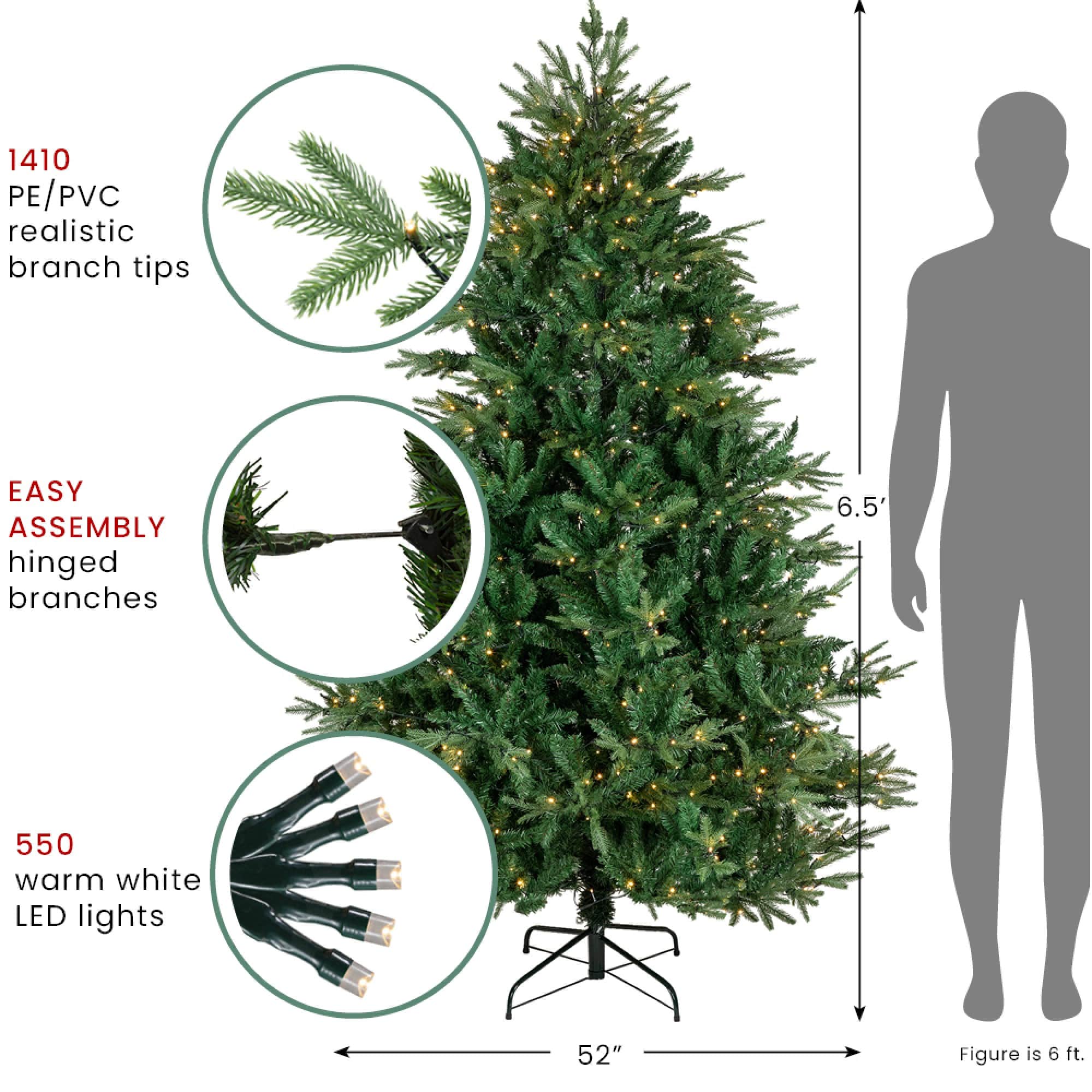 6.5ft. Pre-Lit Juniper Pine Artificial Christmas Tree, Warm White LED Lights