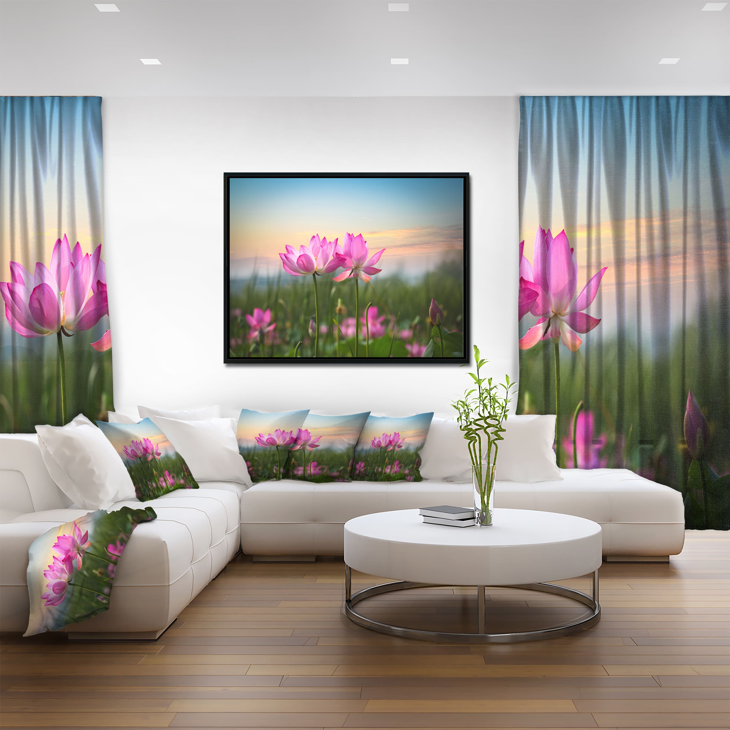 Designart - Blooming Lotus Flowers at Sunset - Floral Photo Framed Canvas Print