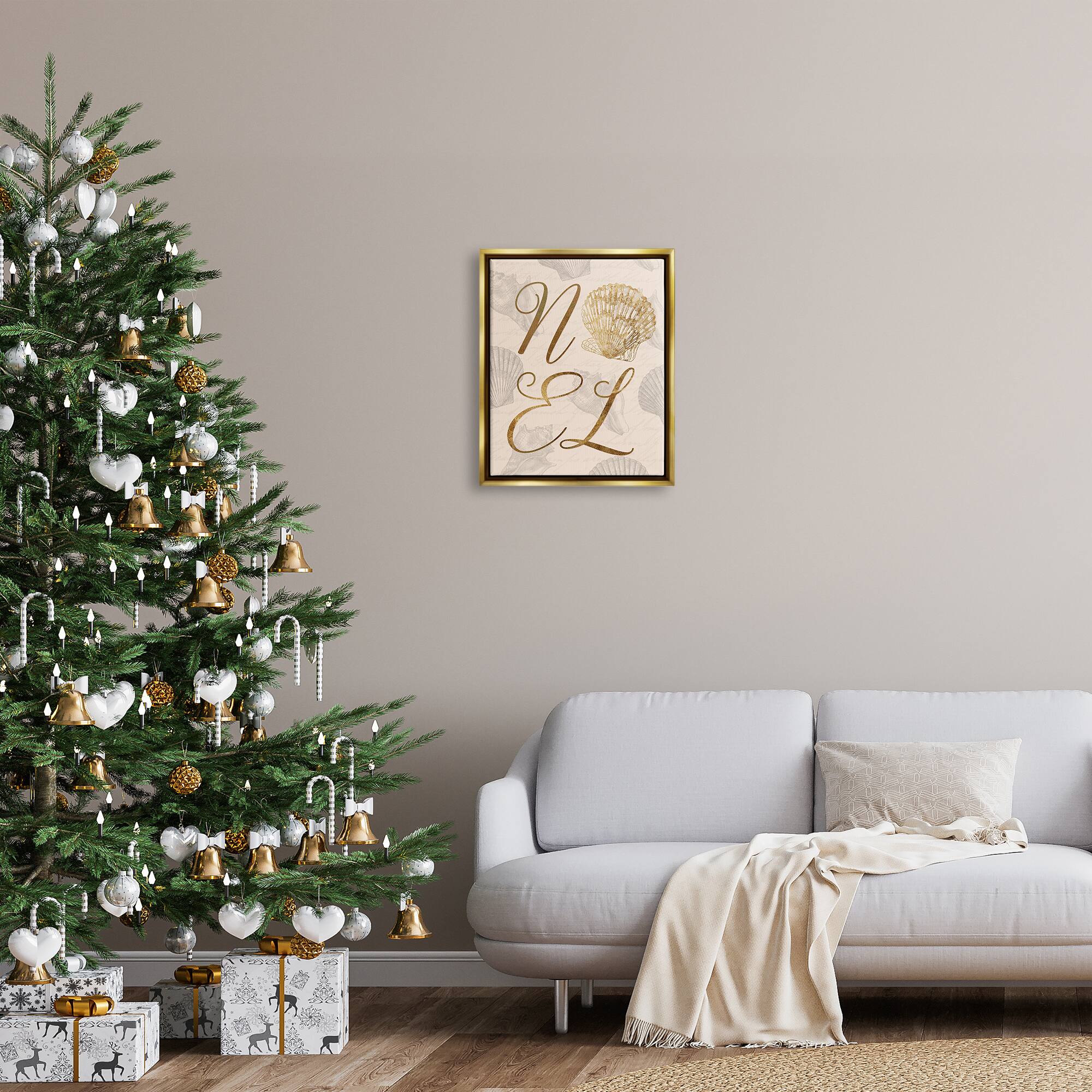 Stupell Industries Noel Holiday Seashell Detail Framed Floater Canvas Wall Art
