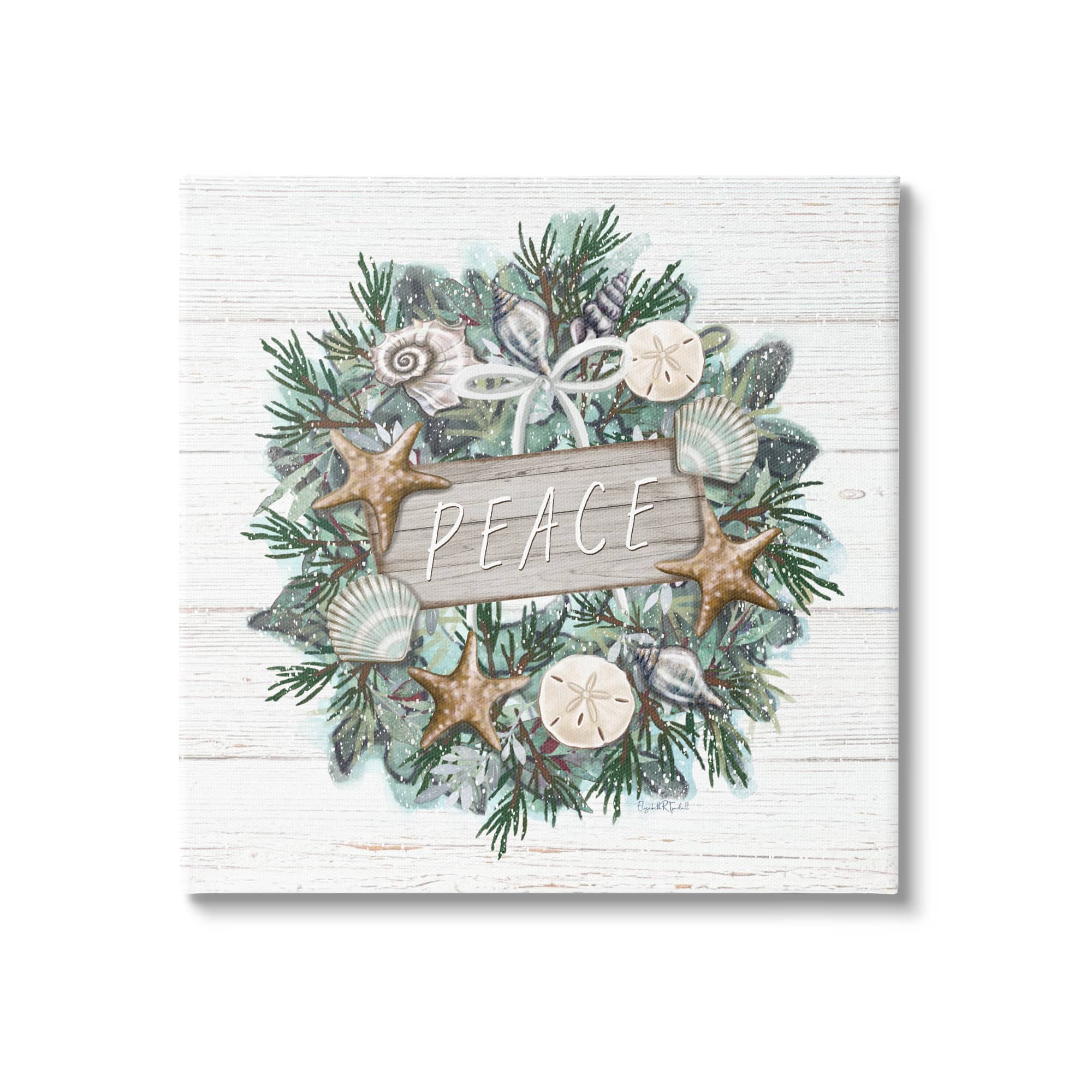 Stupell Industries Sea Life Holiday Peace Wreath Canvas Wall Art