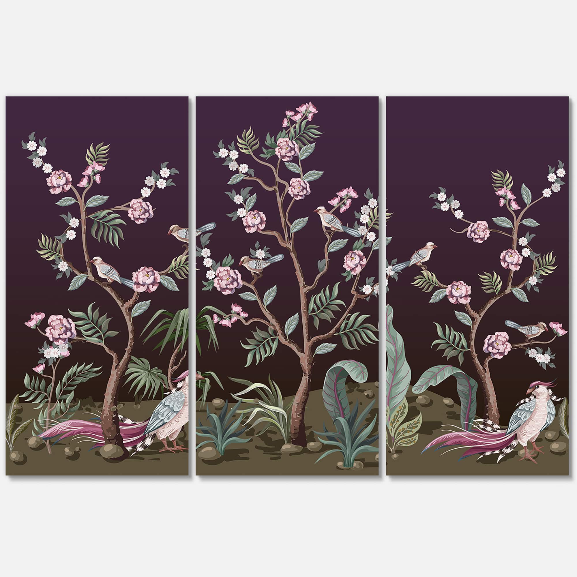 Designart - Chinoiserie With Birds and Peonies I - Traditional Canvas Wall Art Print