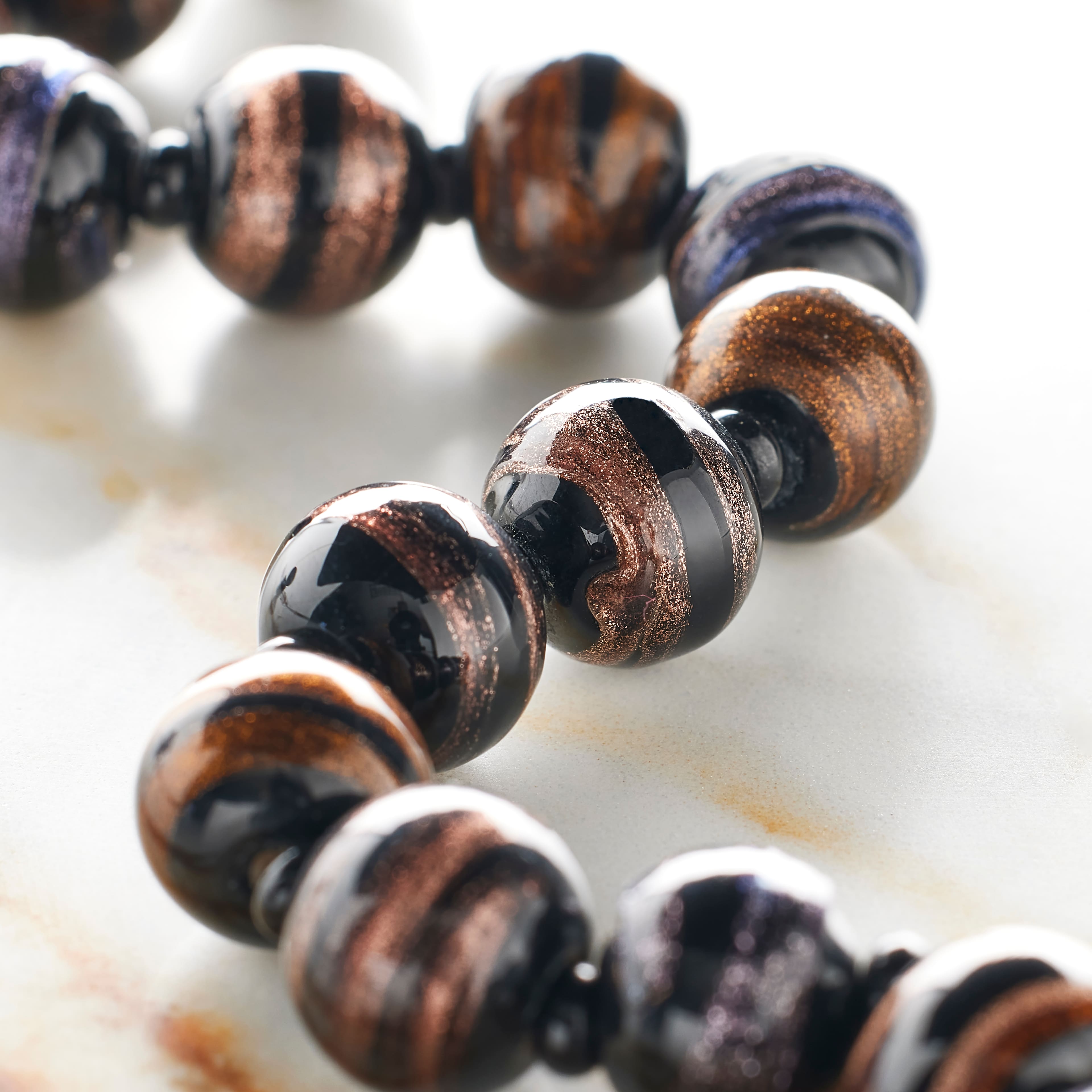 Black & Amber Lampwork Glass Beads, 10mm by Bead Landing™