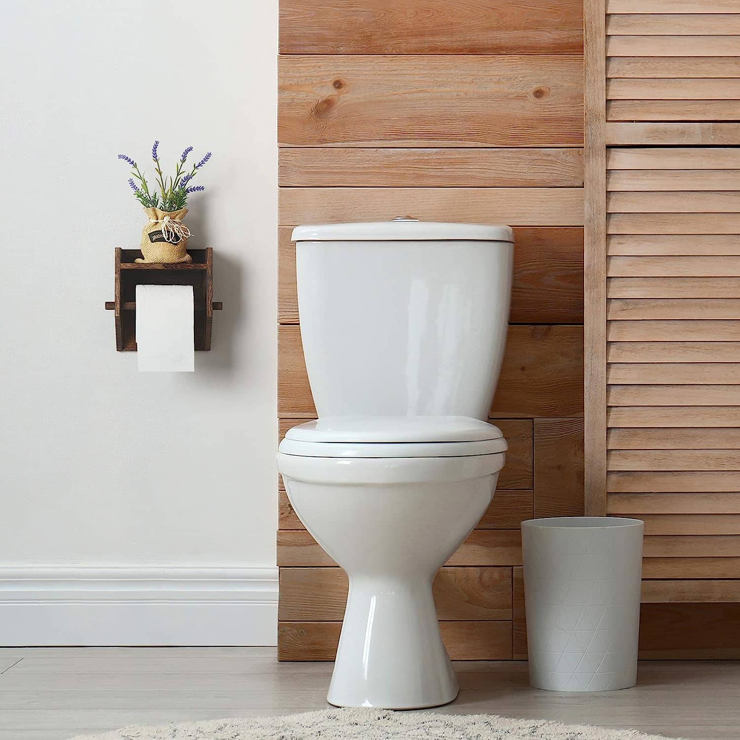 Rustic Brown Wood Toilet Paper Holder Wall Mount with Shelf