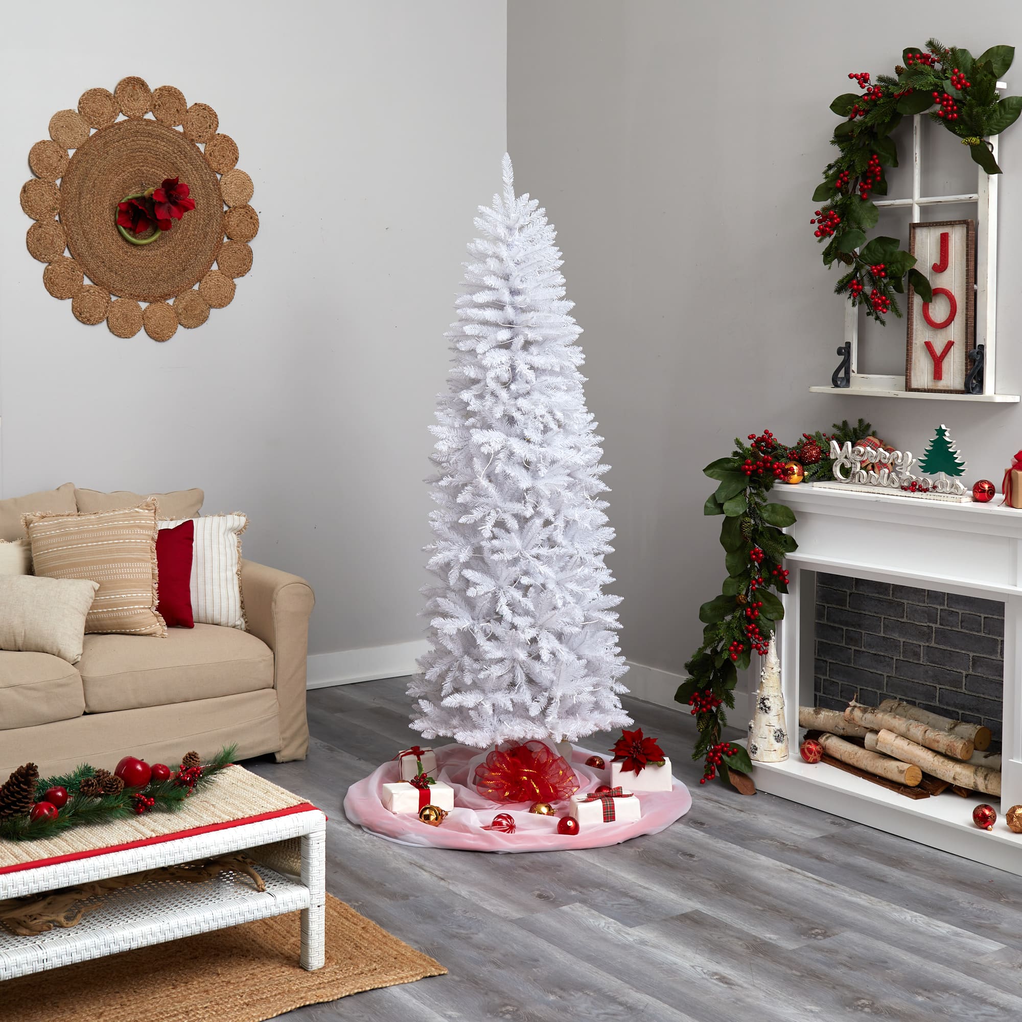 7ft. Pre-Lit White Artificial Christmas Tree, Warm White LED Lights