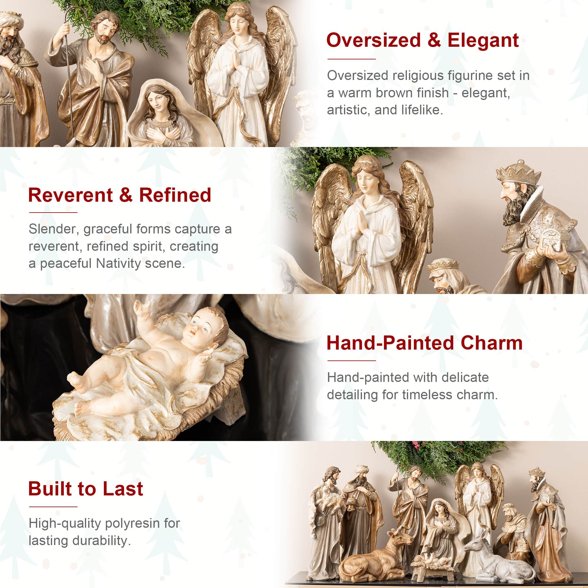 Glitzhome® 18" 10-Piece Oversized Christmas Nativity Figurine Set