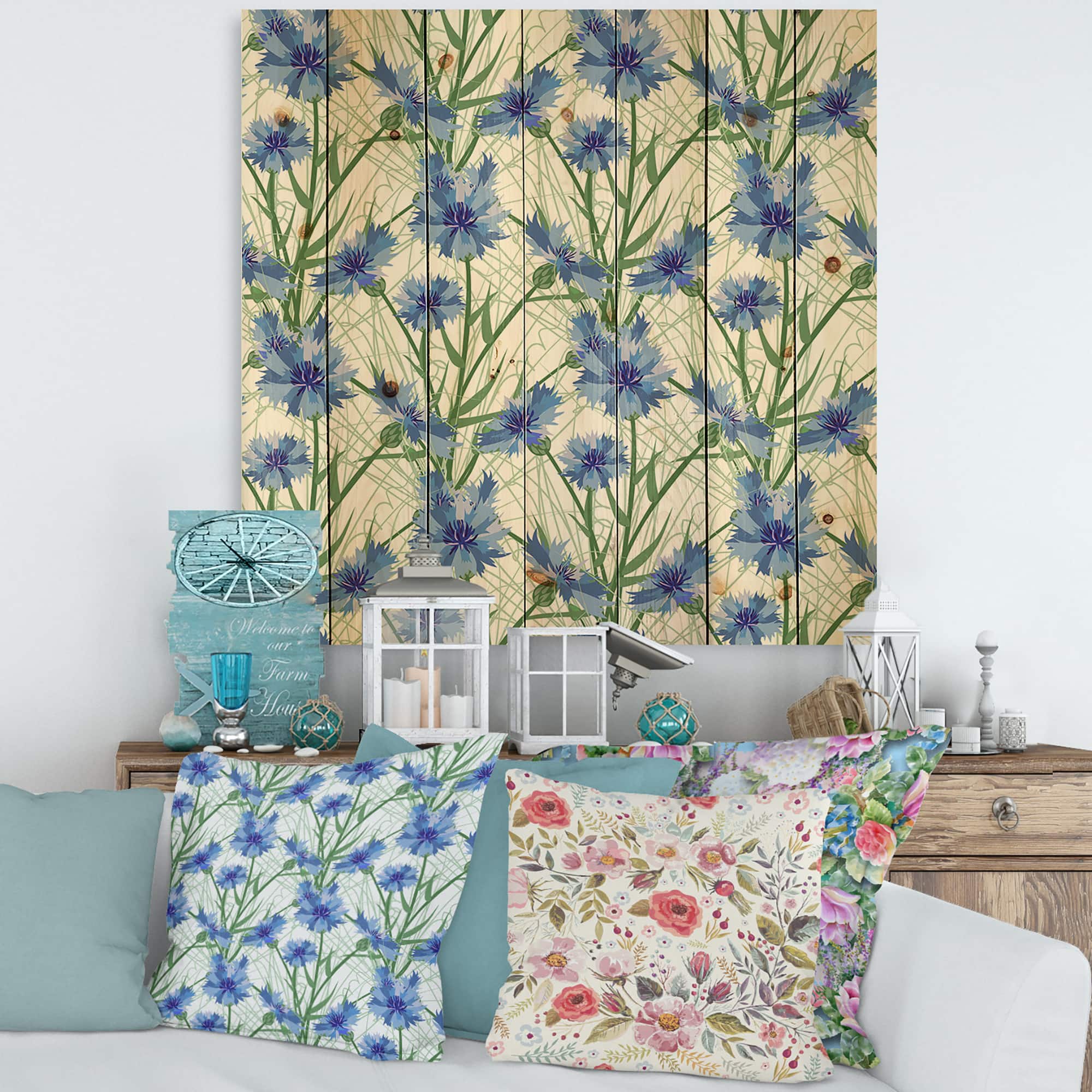 Designart - Blue Cornflowers With Green Leaves I