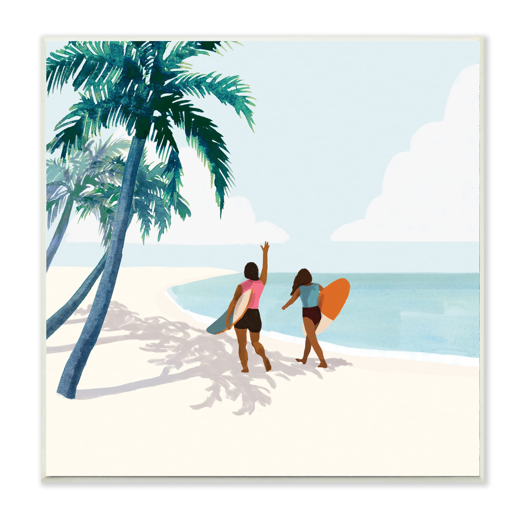 Stupell Industries Women with Surfboards under Coastal Palm Trees,12" x 12"