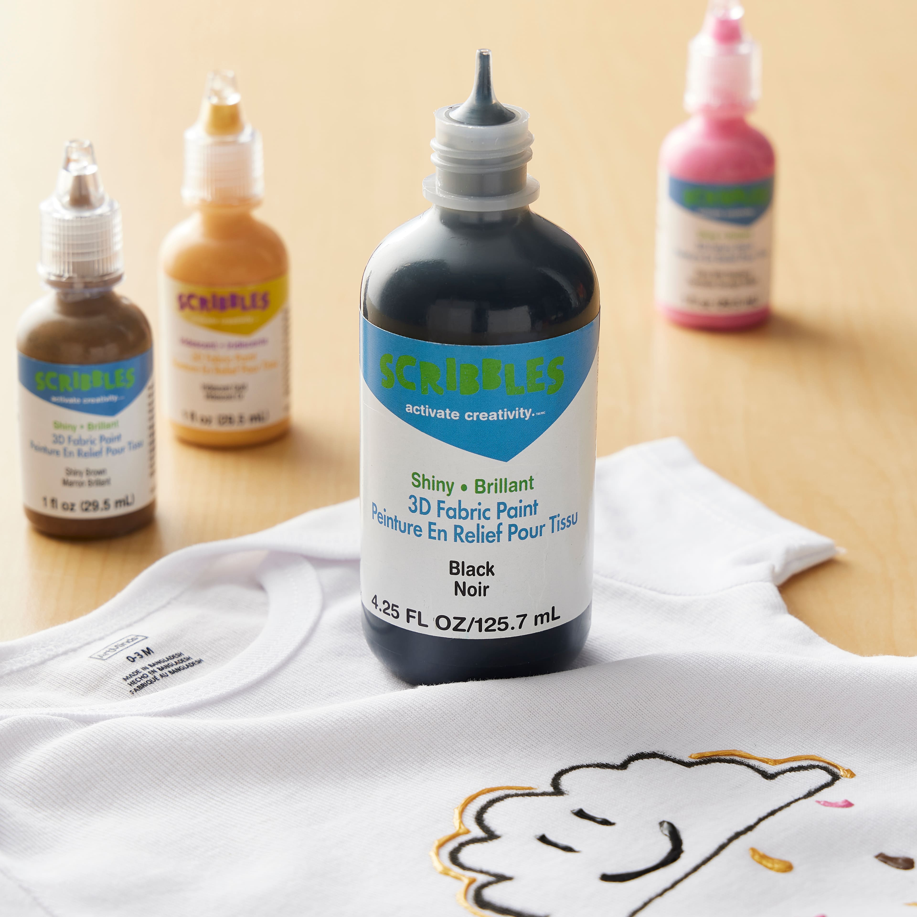 18 Pack: Scribbles® Shiny Black 3D Fabric Paint