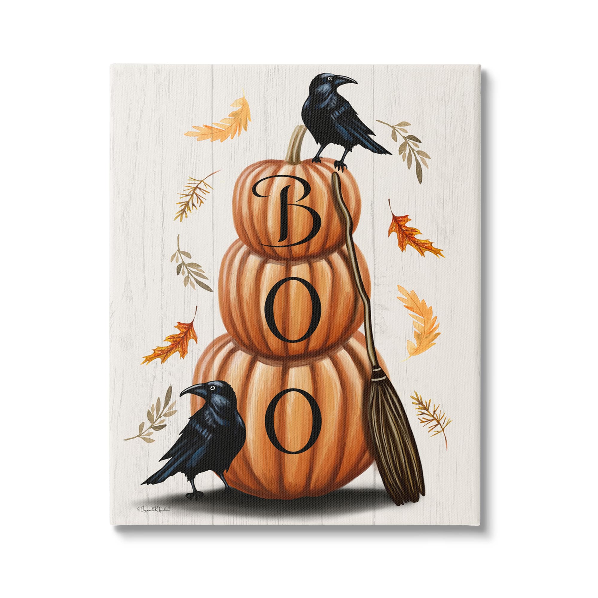 Stupell Industries Boo Ravens Pumpkin Stack Canvas Wall Art