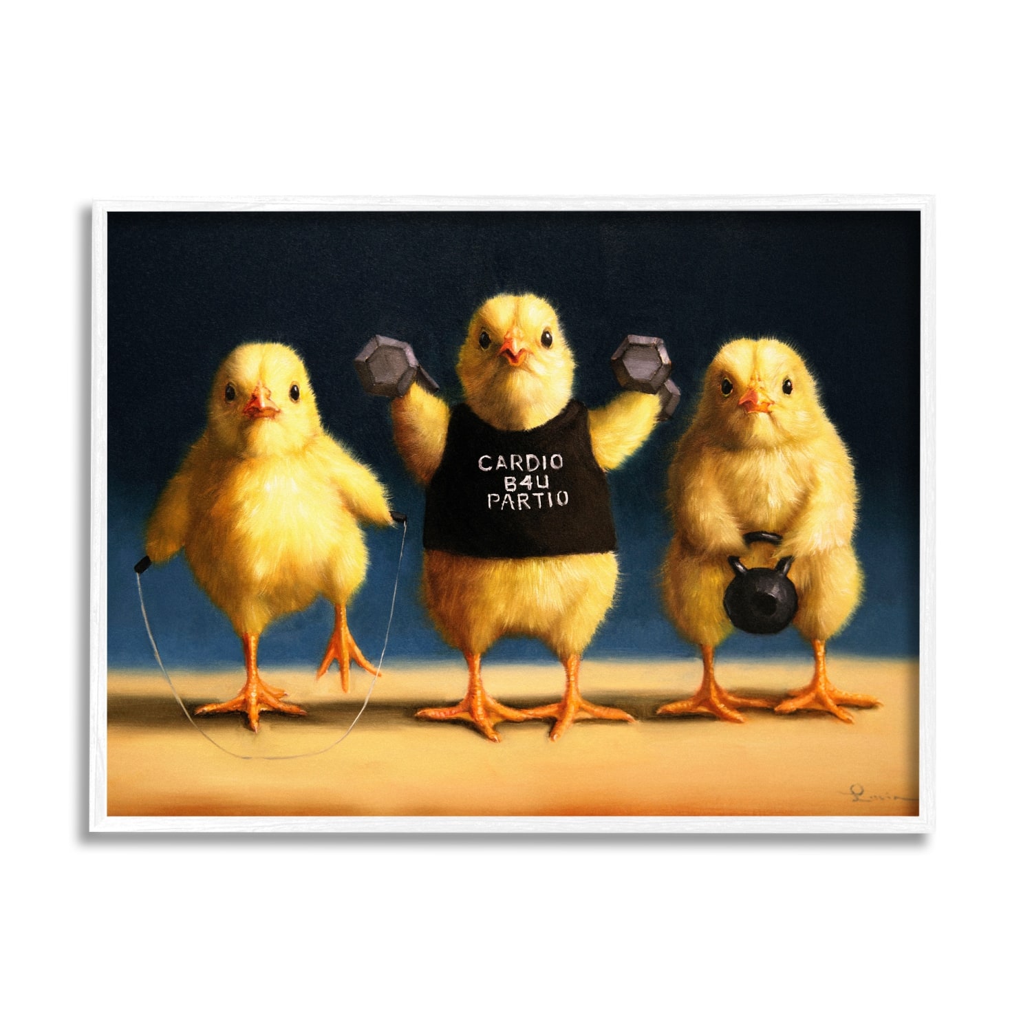 Stupell Industries Funny Exercise Workout Chicks Animals Framed Giclee Art