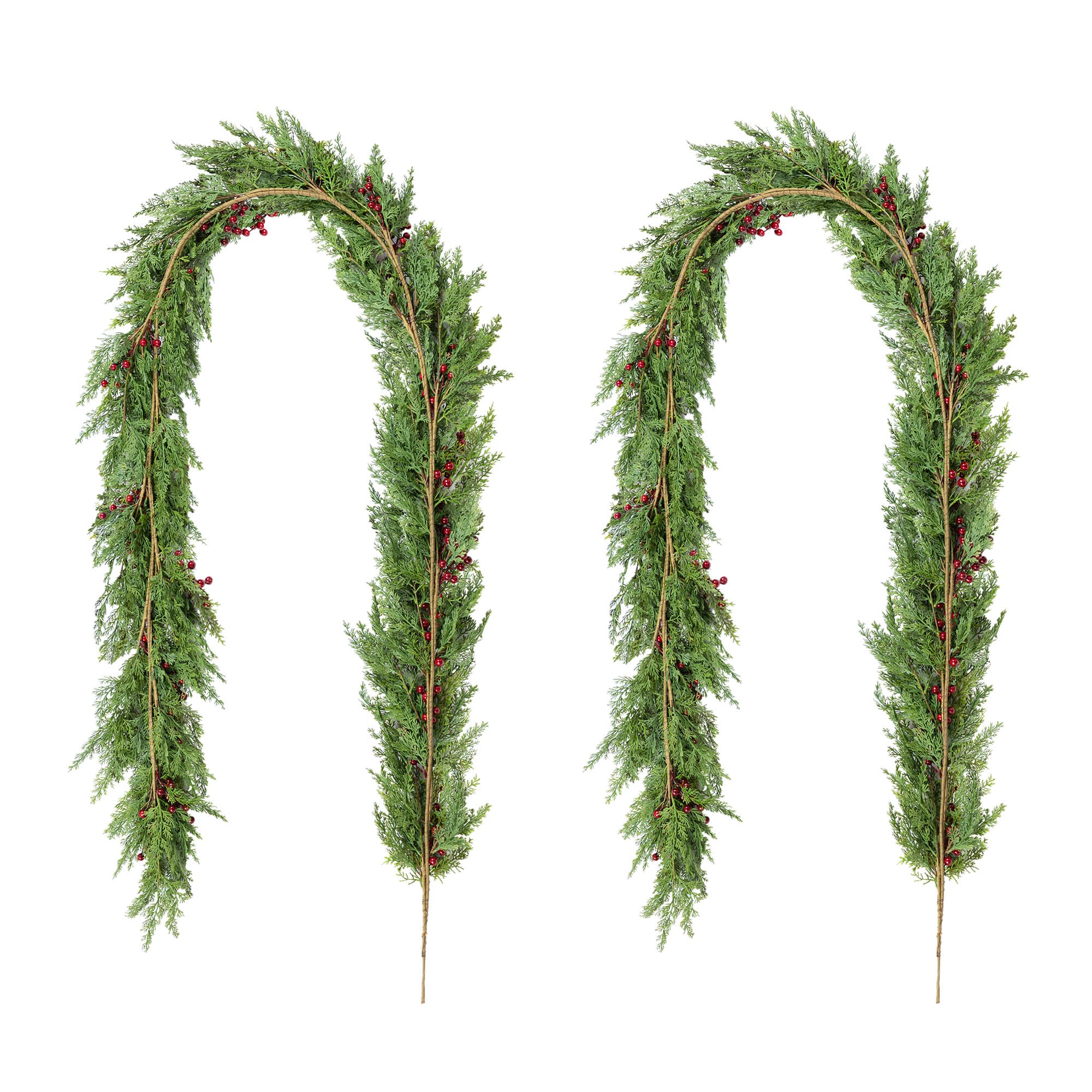 Glitzhome® 9ft. Christmas Greenery PE Dripping Cedar Garland with Red Berries, Set of 2
