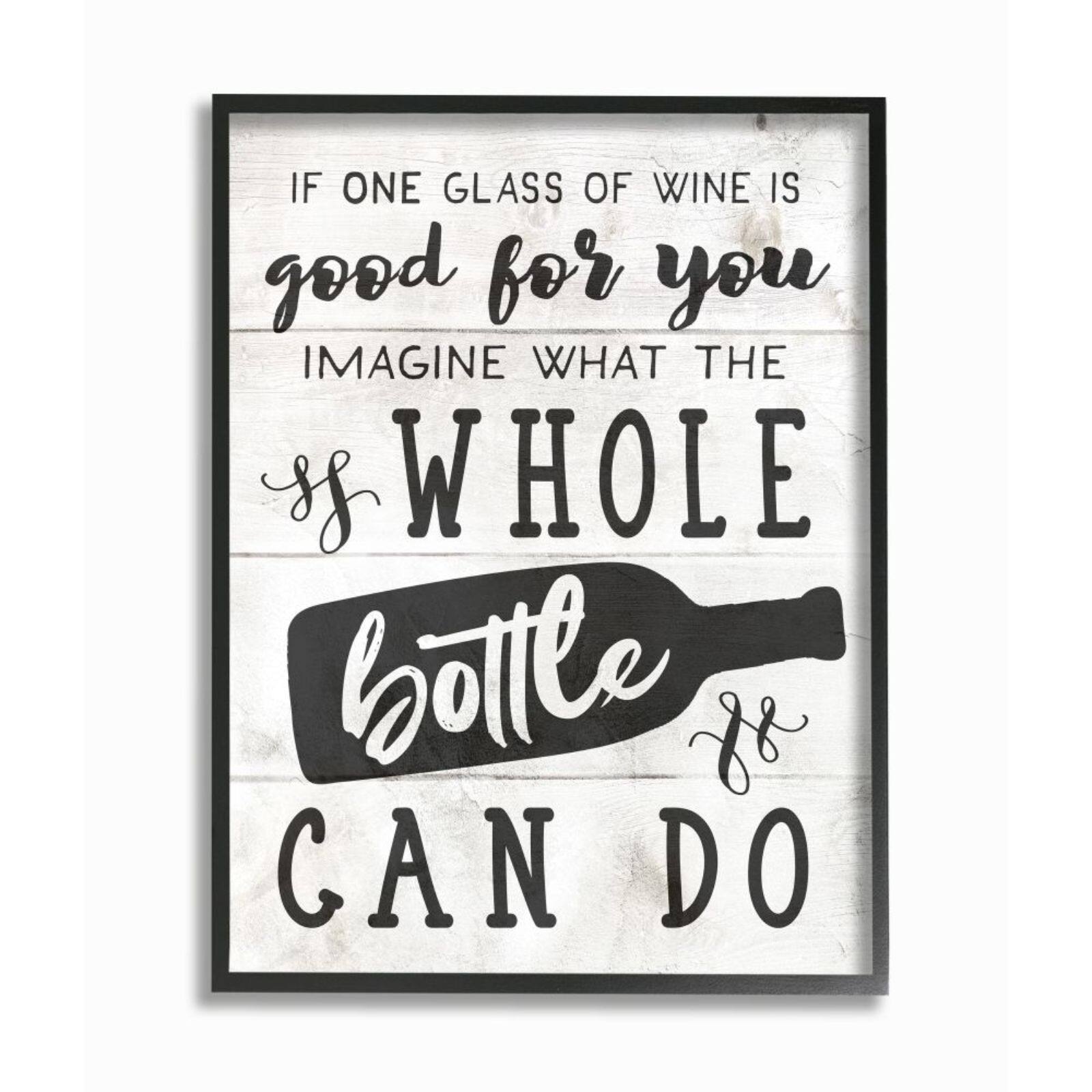 Stupell Industries Bottle of Wine Quote Wall Art in Black Frame