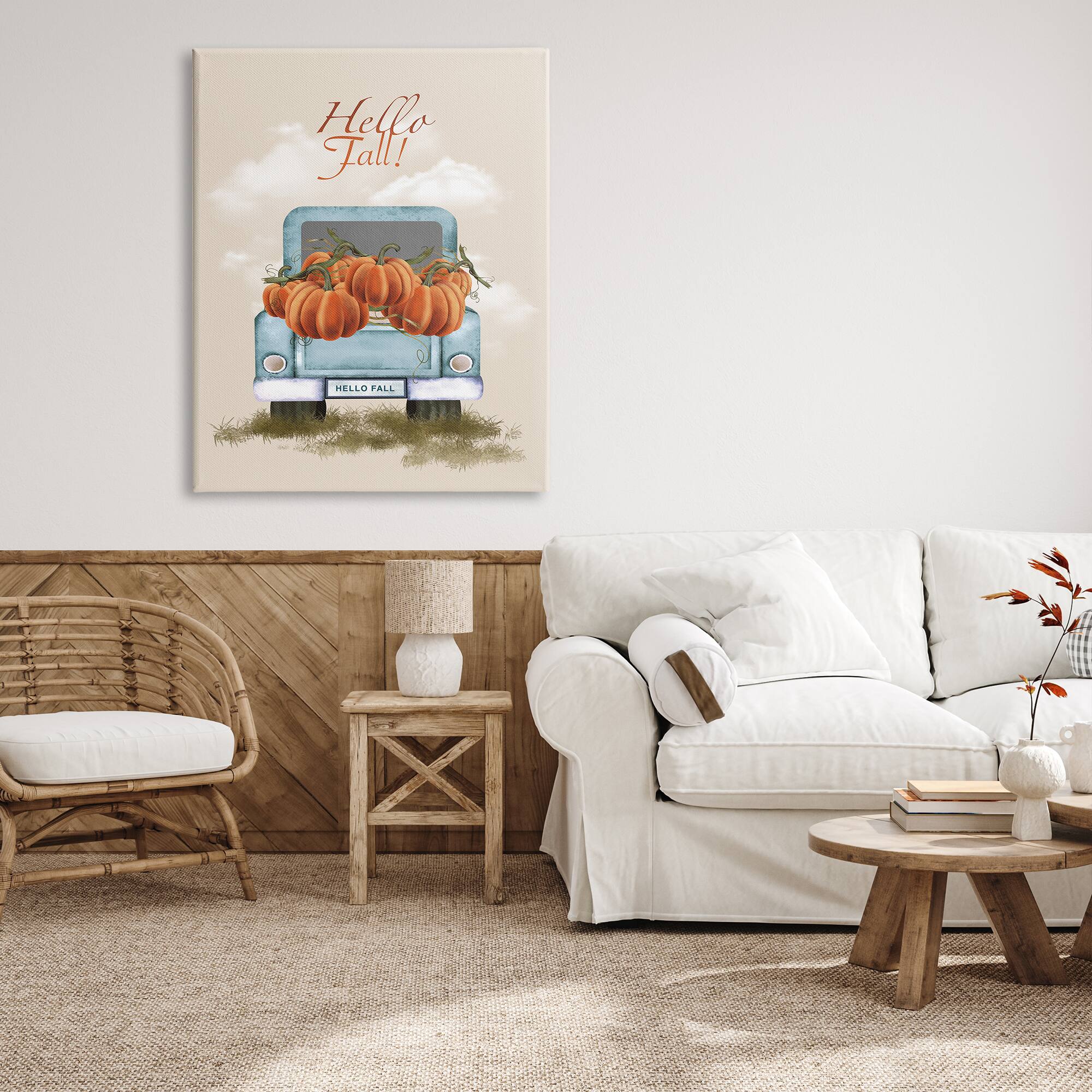 Stupell Industries Hello Fall Seasonal Autumn Pumpkins Canvas Wall Art