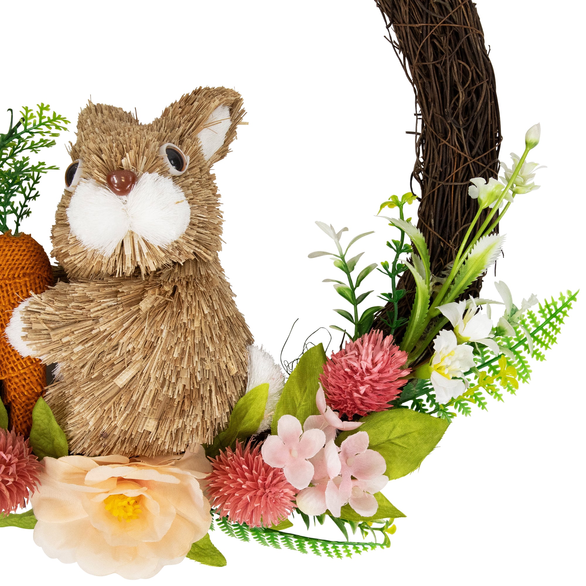 12" Floral Grapevine Spring Easter Wreath with Rabbit