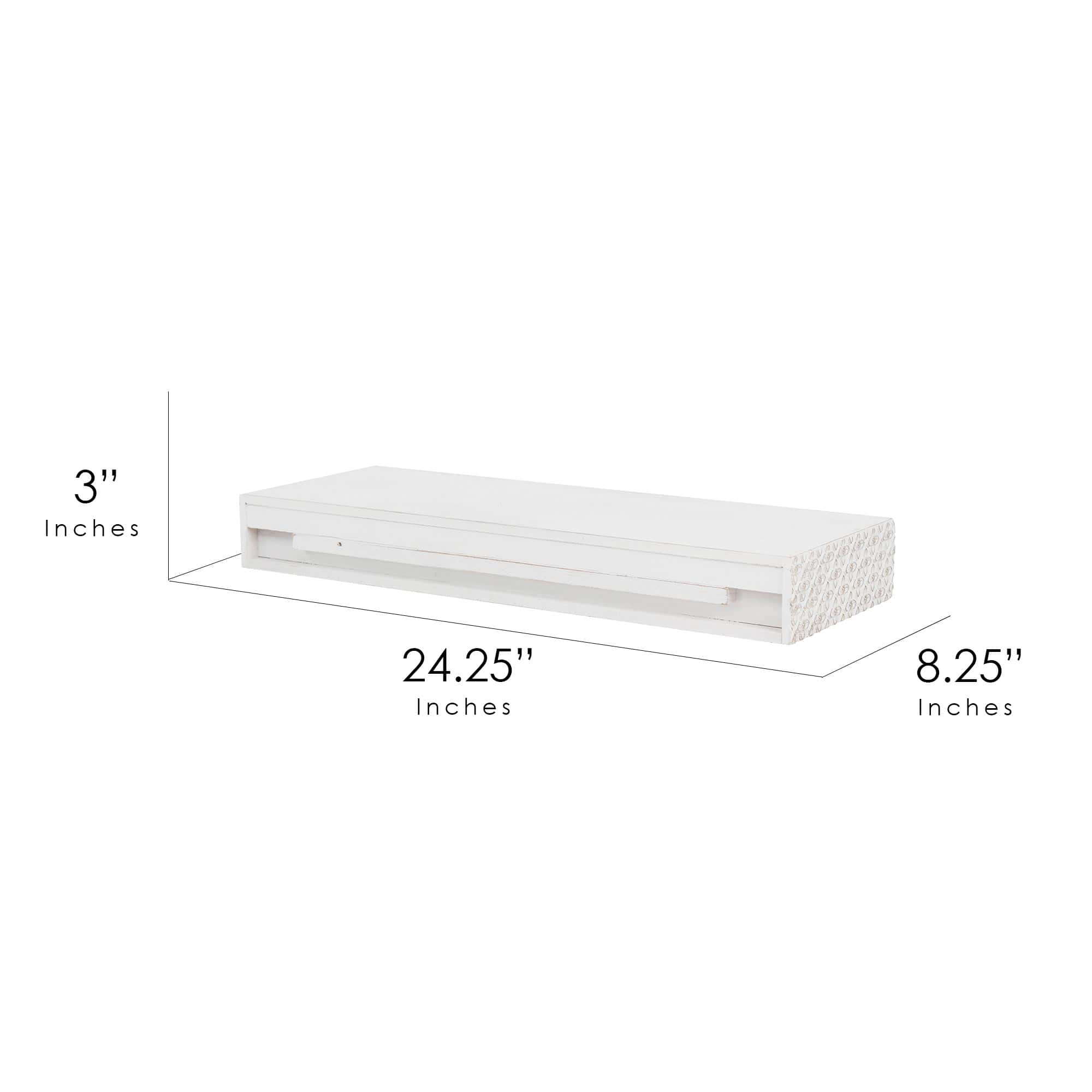 Small White Rustic Embossed Wood Floating Wall Shelf